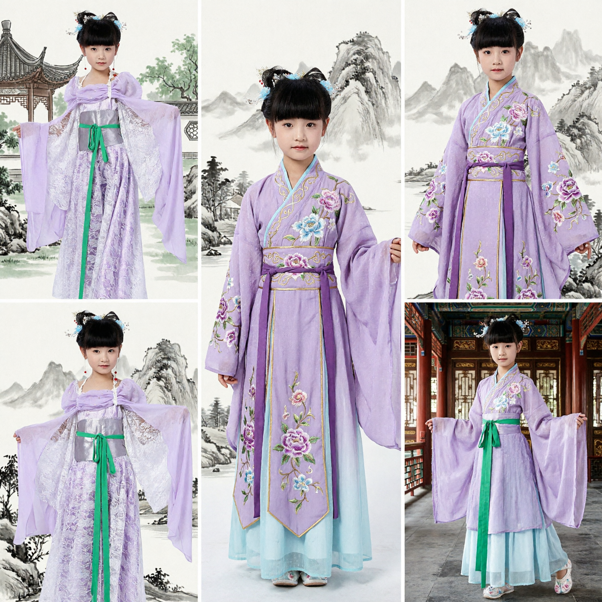Girls Purple Hanfu Costume Traditional Chinese Fairy Dress Ancient Princess Outfit for Kids Performance and Parties - Asian Costume