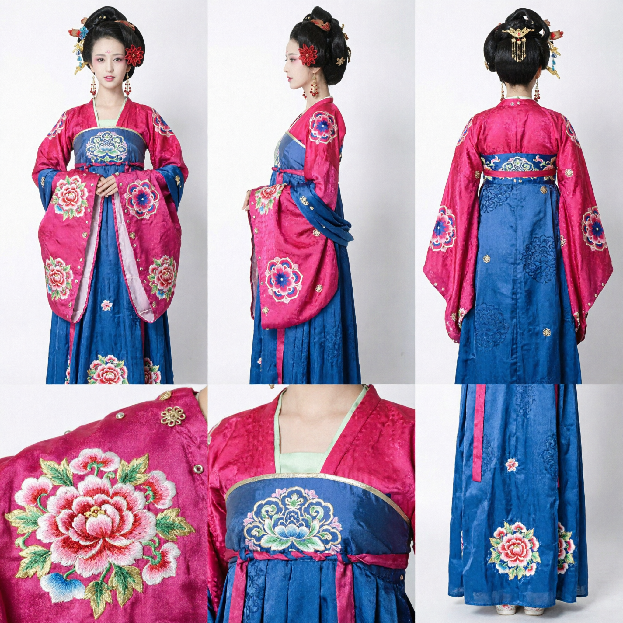 Ancient Chinese Tang Dynasty Palace Lady Hanfu Costume Complete Set with Exquisite Hair Accessories for Women Cosplay - Asian Costume