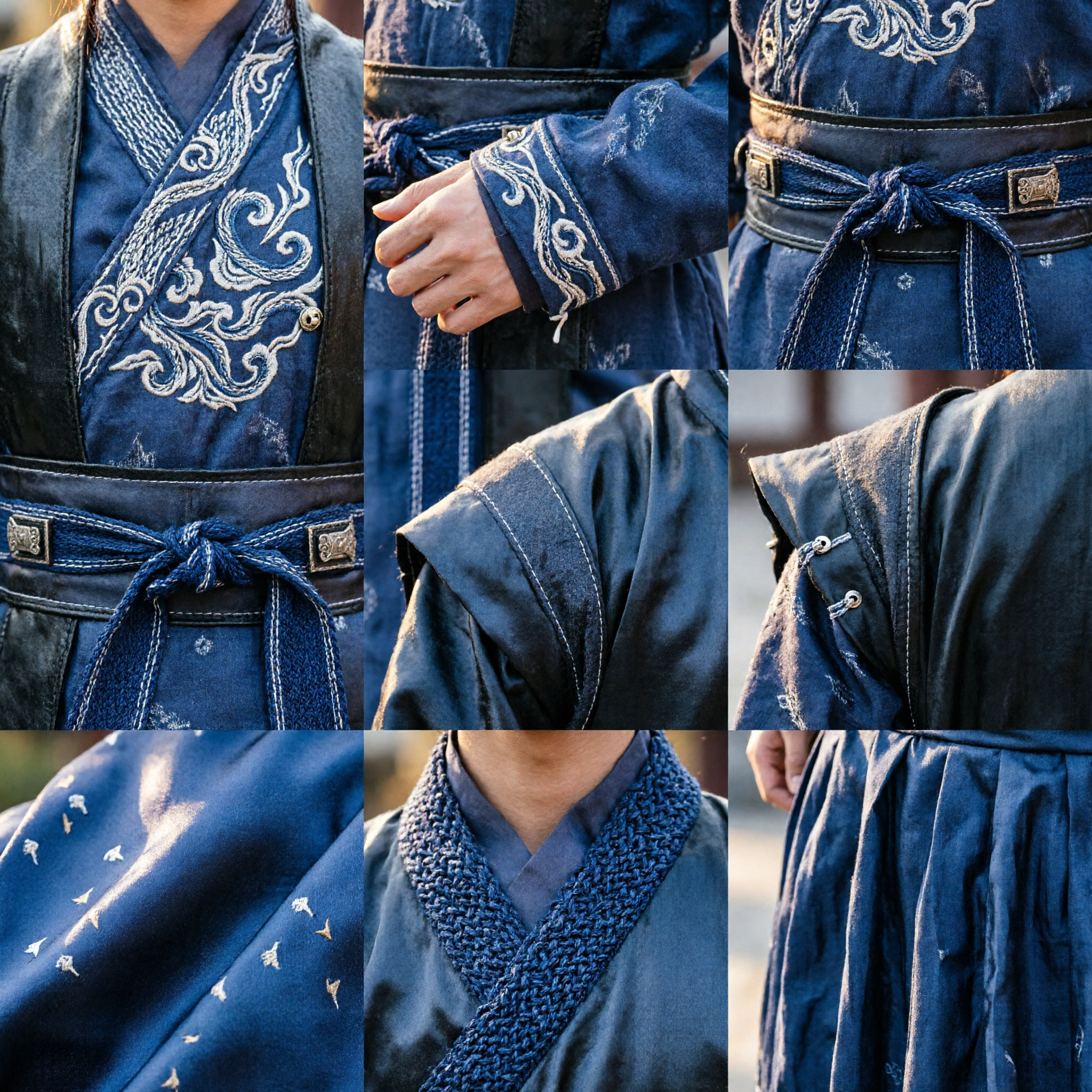 Traditional Chinese Ancient Knight Wig and Dark Hanfu Costume Set for Men Historical Cosplay - Asian Costume