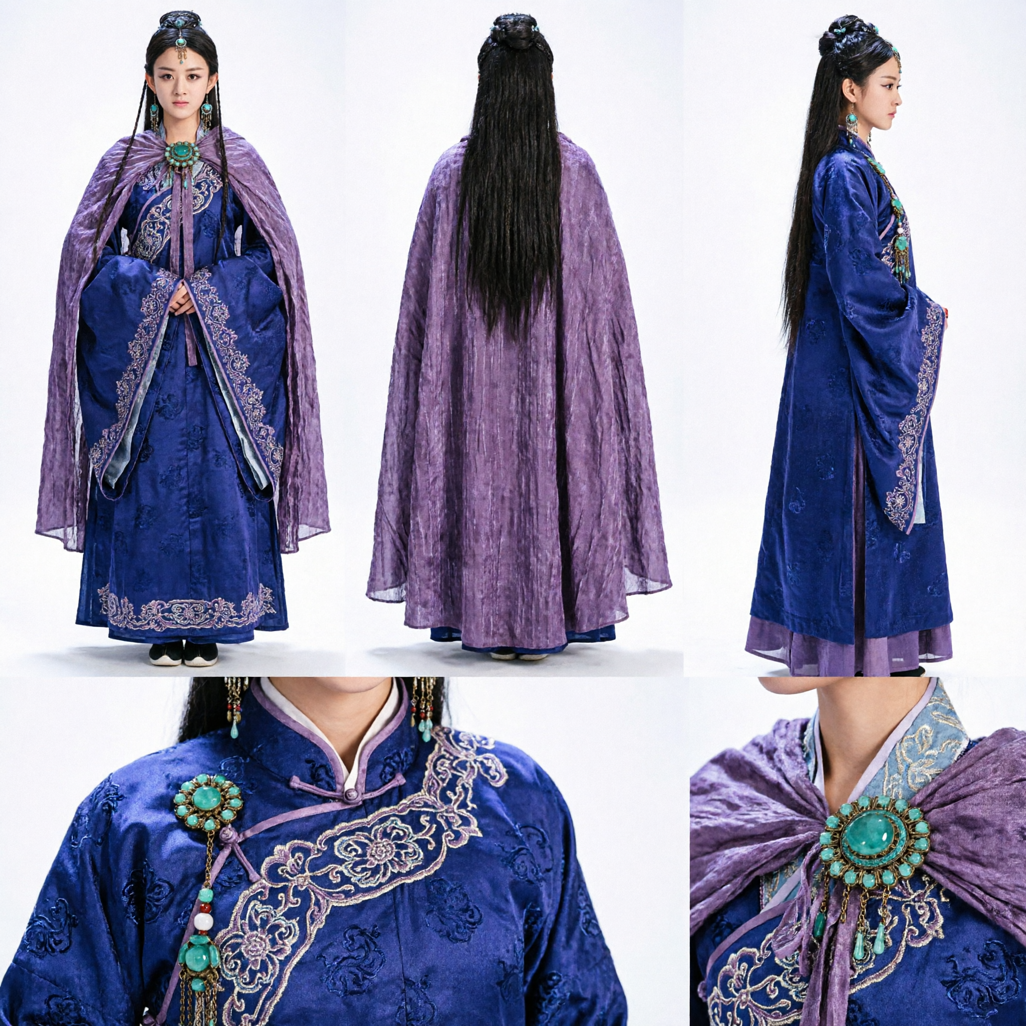 Ancient Chinese Purple Princess Hanfu Costume Complete Set with Hair Accessories for Women Cosplay - Asian Costume