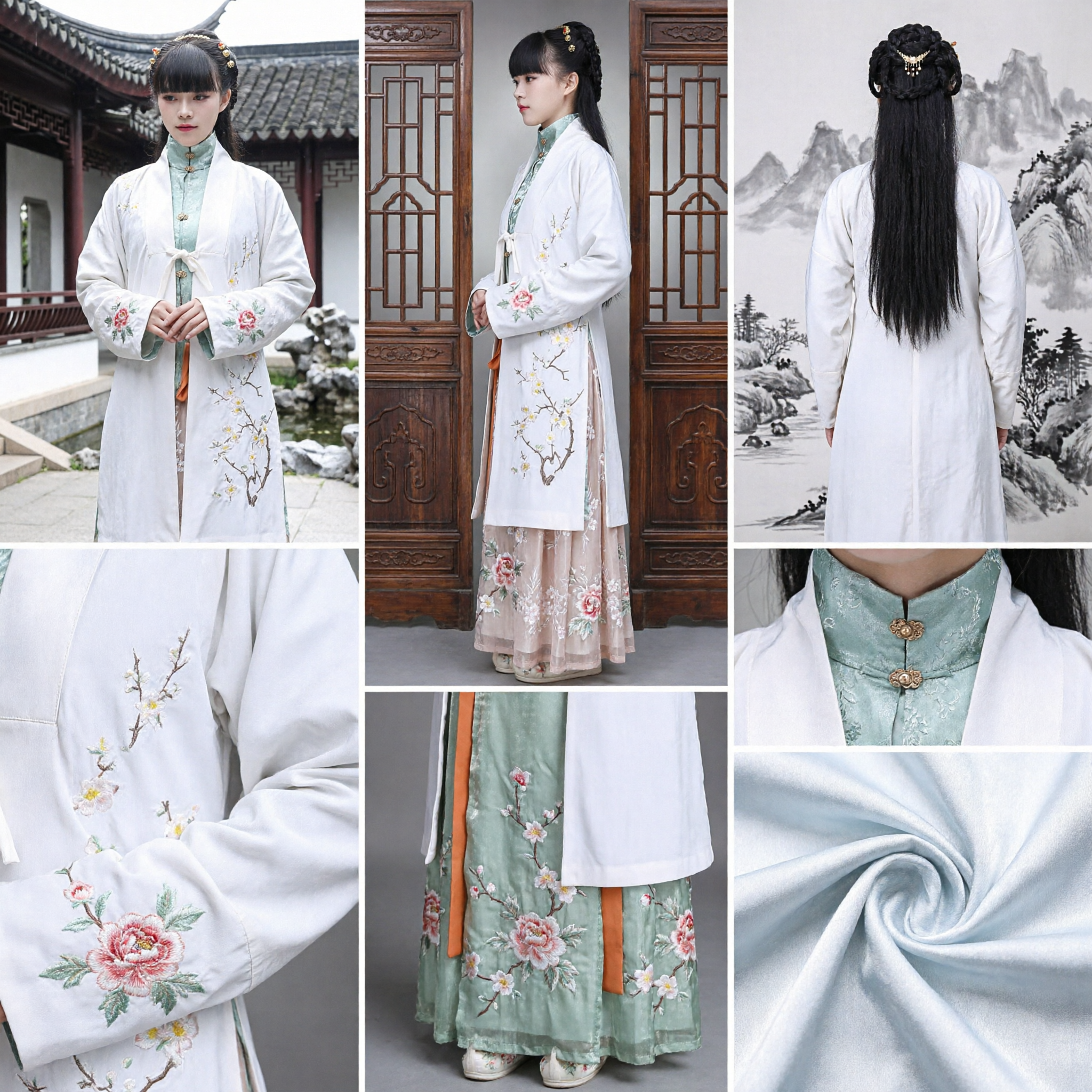 Elegant White Ming Dynasty Hanfu Robe with Floral Embroidery Traditional Chinese Costume for Women Tea Ceremony - Asian Costume