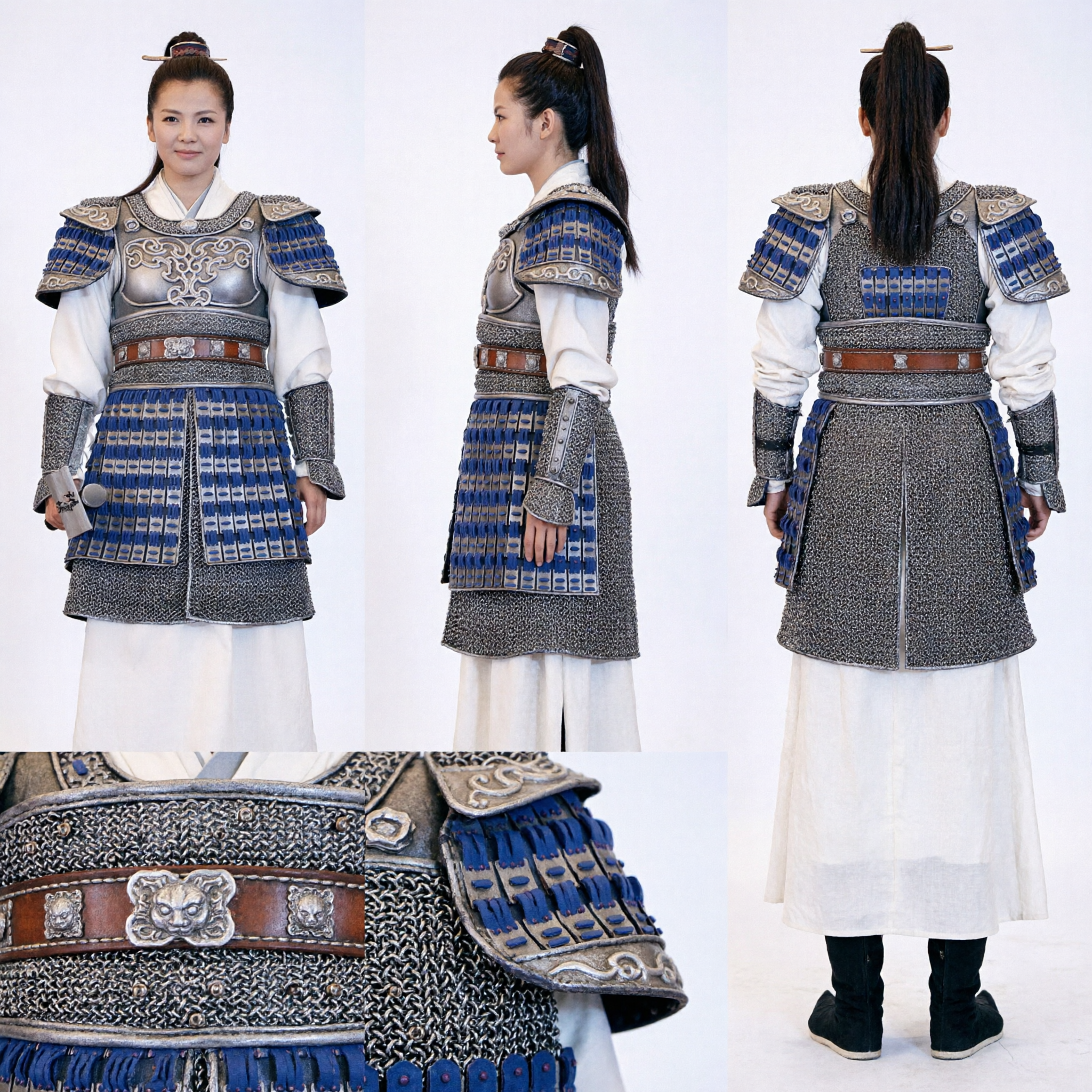 Ancient Chinese Female General Blue Armor Costume Traditional Warrior Outfit for Women Stage Performance Cosplay - Asian Costume