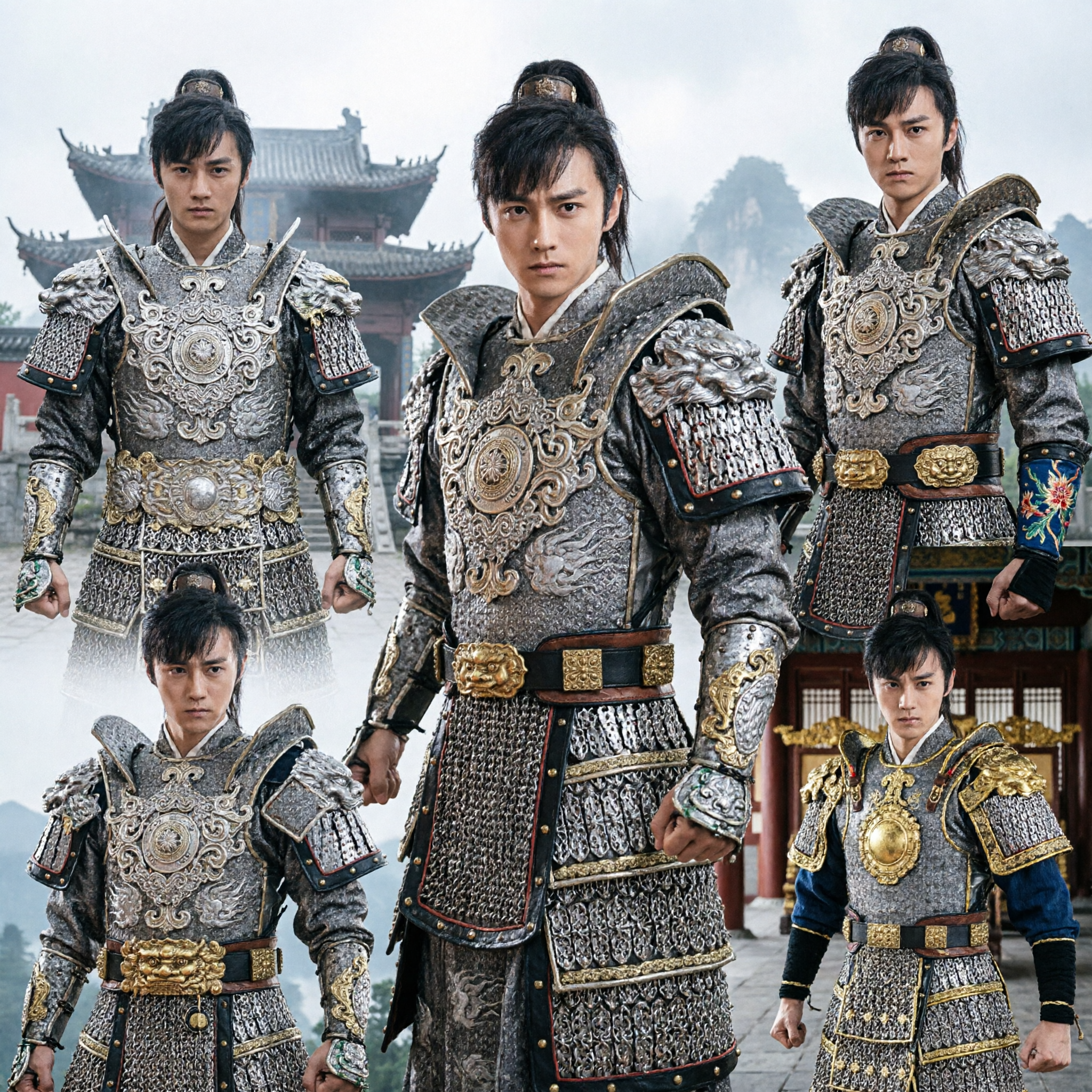 Men's Ancient Chinese General Armor Costume Black Gold Dragon Embroidery Warrior Outfit for Cosplay and Performance - Asian Costume