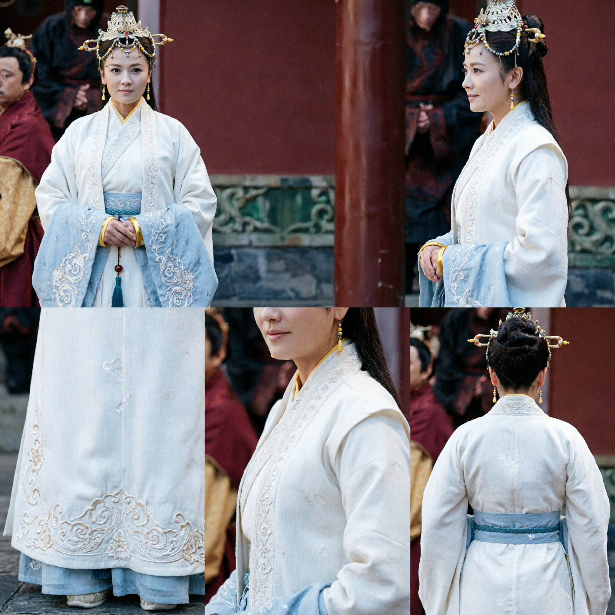 Ancient Chinese Princess Hanfu Costume Set with Intricate Silver Headdress for Women Historical Cosplay - Asian Costume