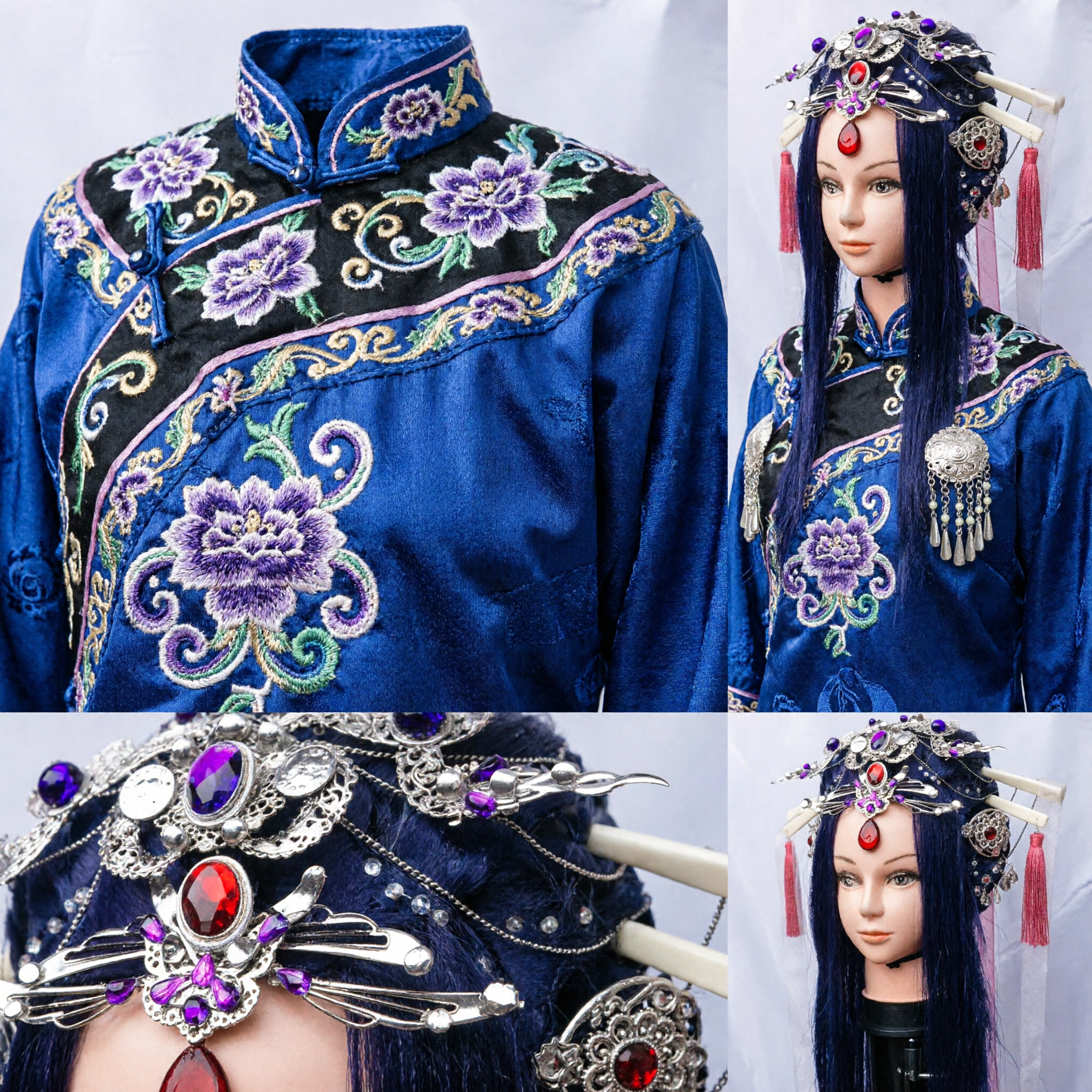 Traditional Chinese Ancient Palace Style Purple Gem Crown Headpiece with Tassels for Hanfu Cosplay - Asian Costume