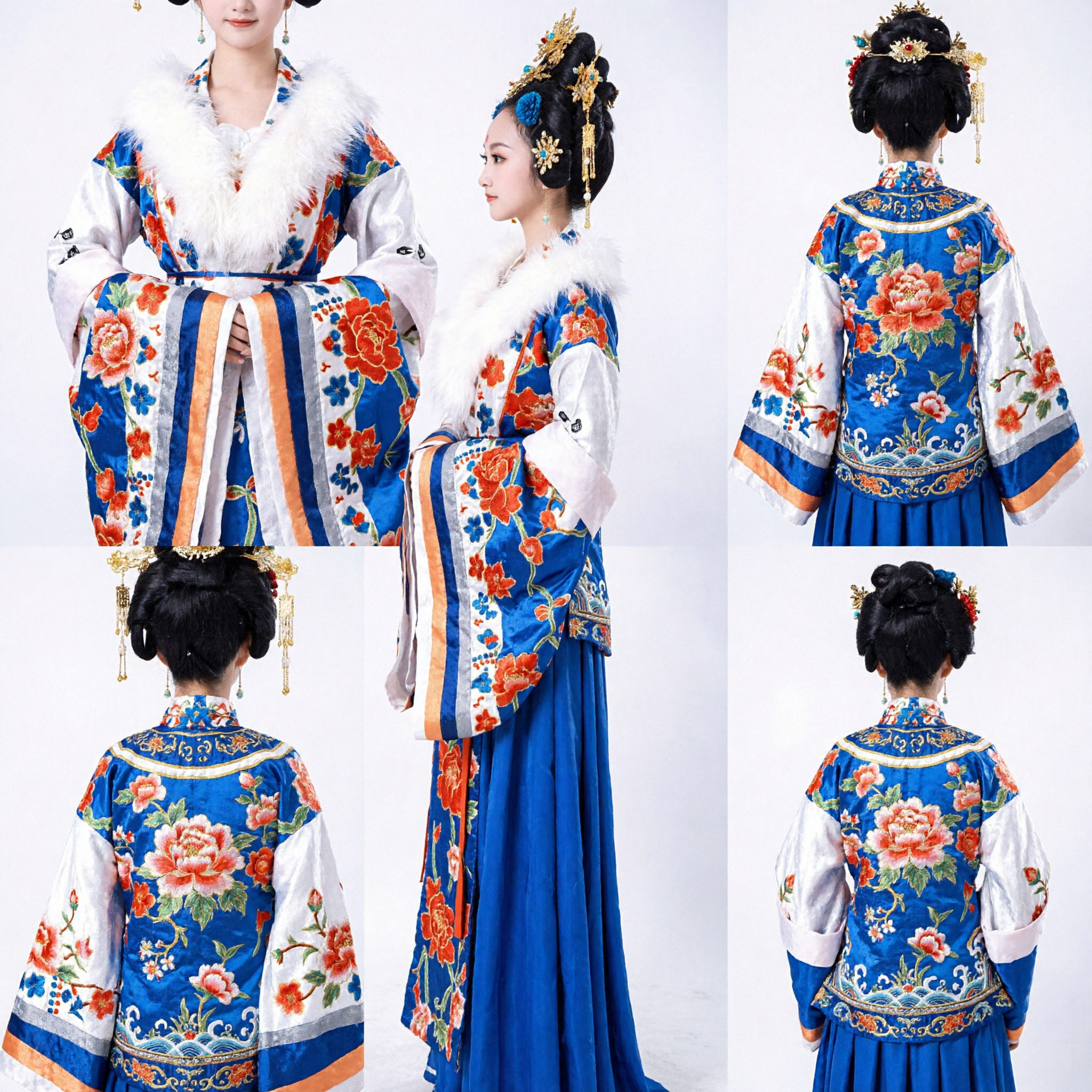 Exquisite Chinese Traditional Tang Dynasty Palace Lady Doll Wearing Blue Floral Hanfu Ancient Costume Home Decor Gift - Asian Costume