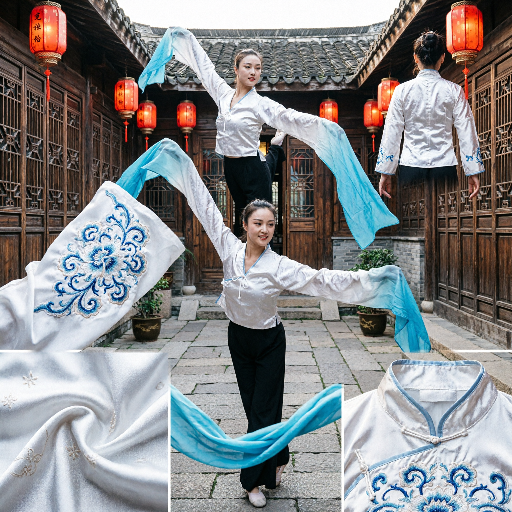 Women's Chinese Classical Dance Costume White Silk Water Sleeves Top Traditional Stage Performance Outfit for Cultural Shows - Asian Costume