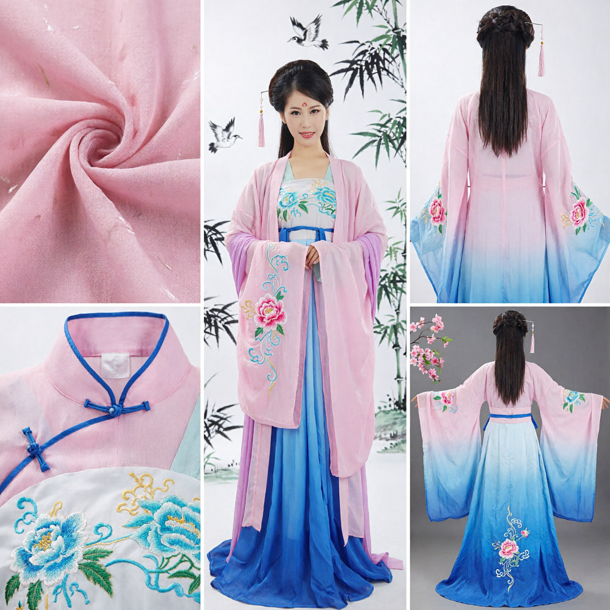 Ancient Chinese Tang Dynasty Hanfu Costume for Women Pink and Blue Traditional Dance Performance Outfit - Asian Costume