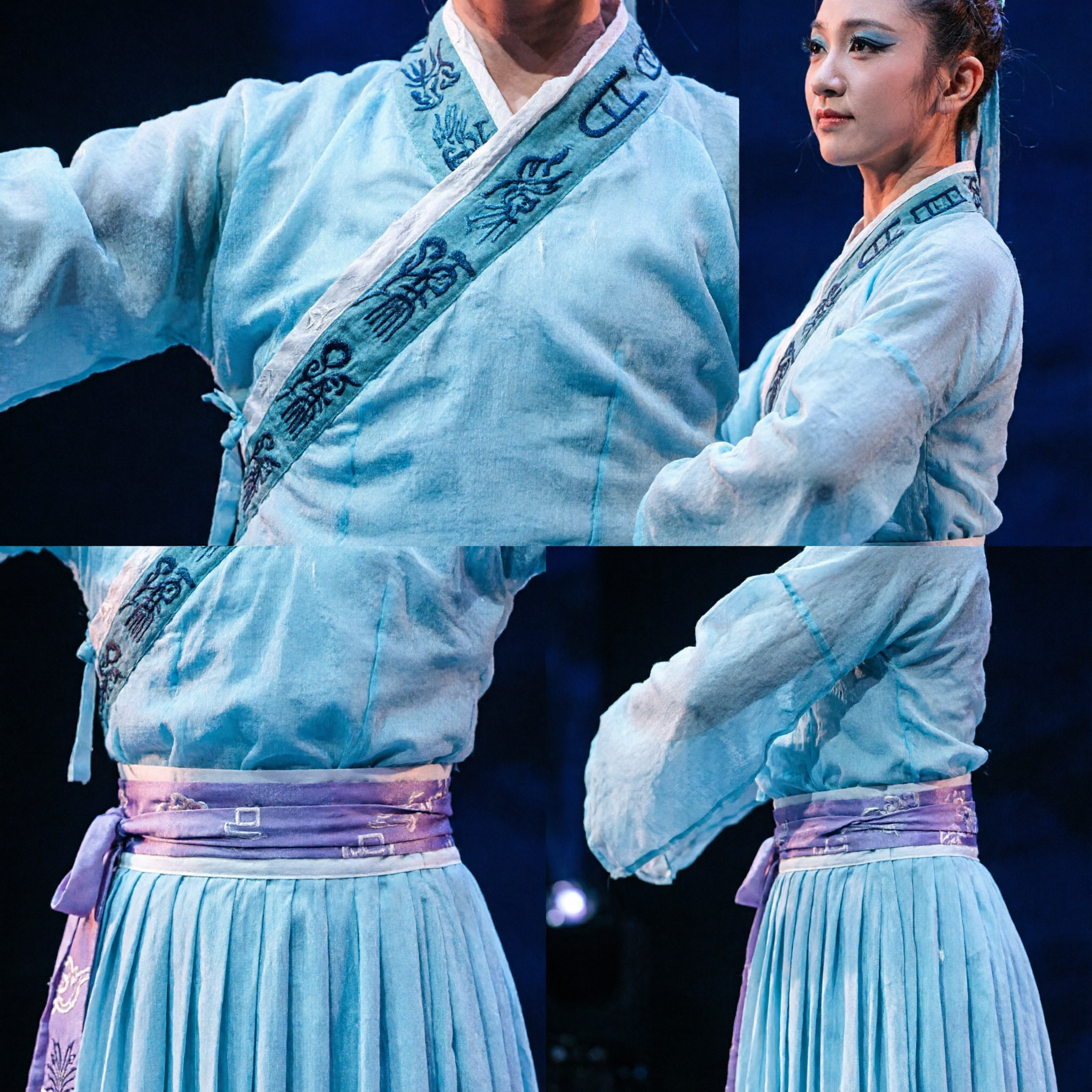 Traditional Chinese Classical Dance Costume Blue Hanfu Water Sleeve Dress for Women Girls Stage Performance - Asian Costume