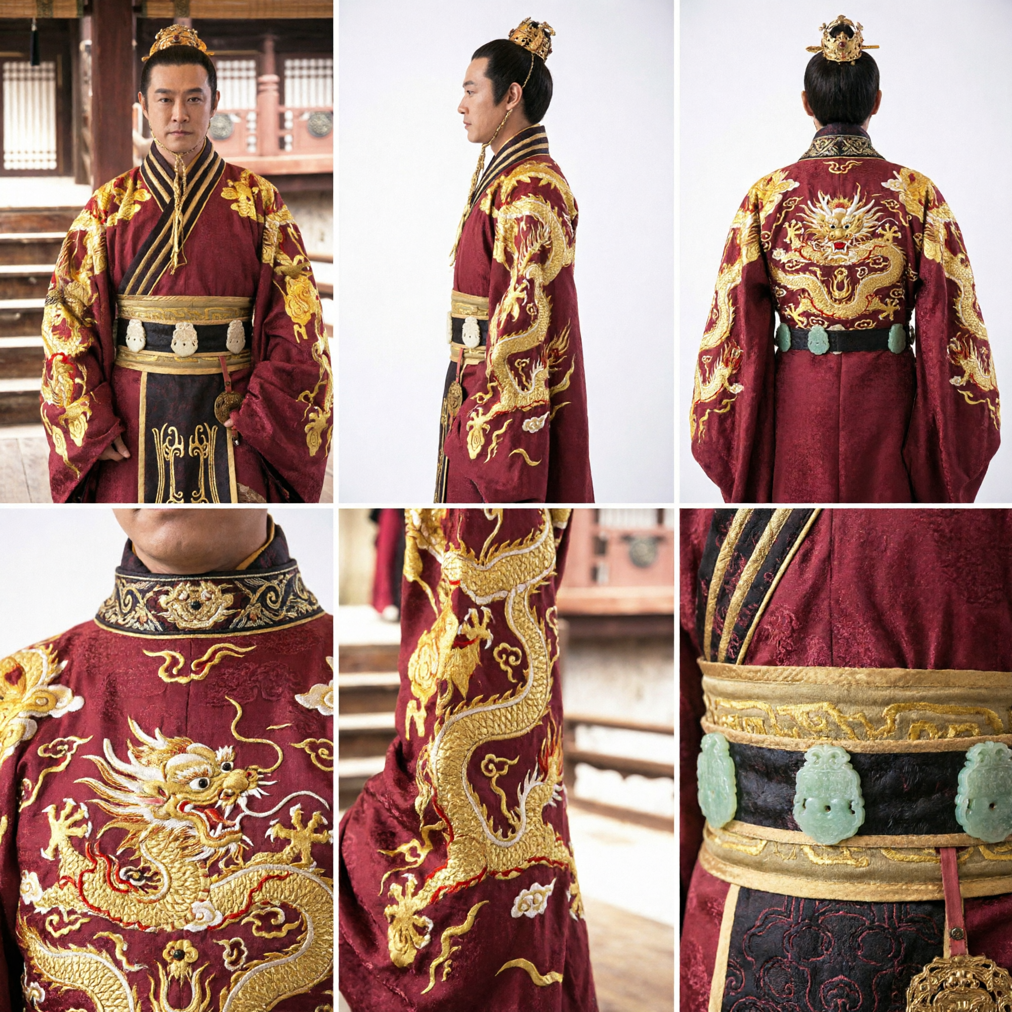 Men's Ancient Chinese Emperor Costume Red Dragon Embroidery Robe Traditional Hanfu for Cosplay and Stage Performance - Asian Costume
