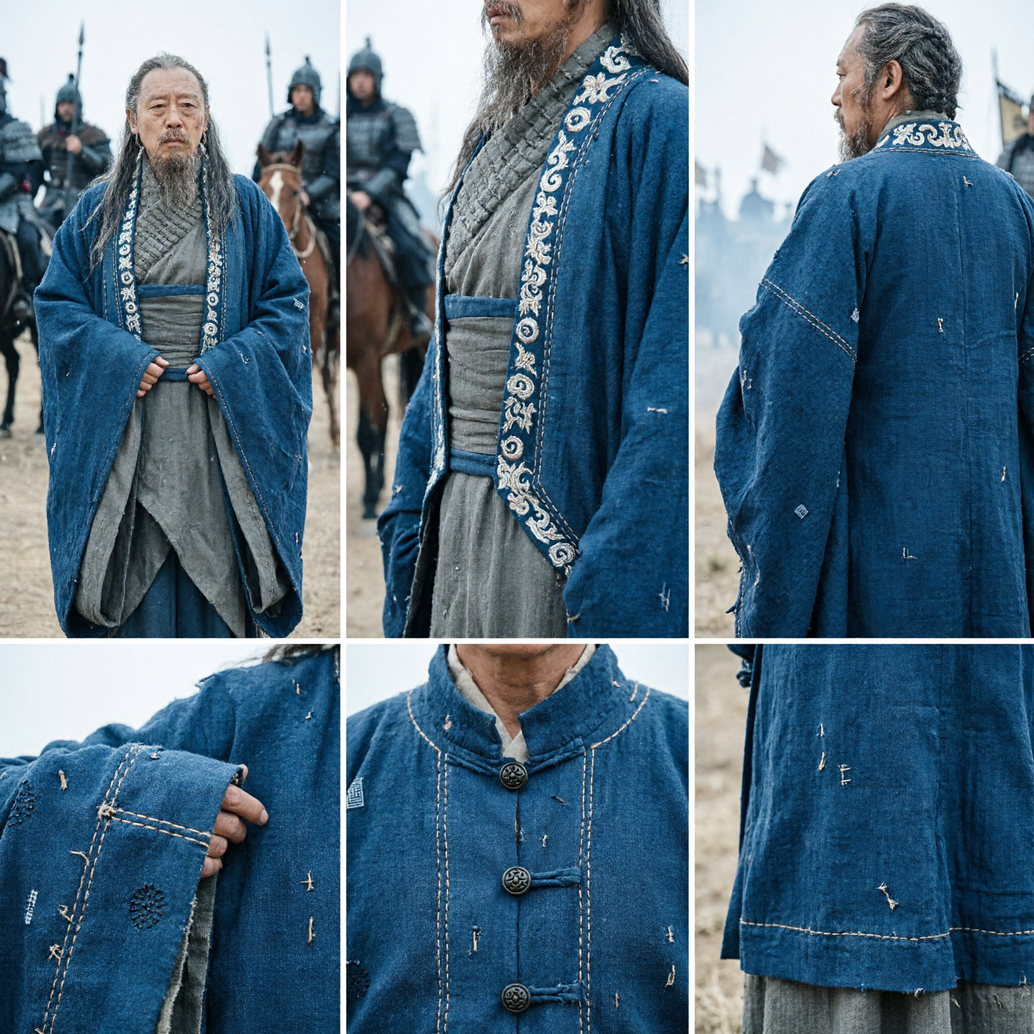 Ancient Chinese Three Kingdoms Sima Yi Blue Robe Costume Historical Drama Hanfu Clothing for Men - Asian Costume