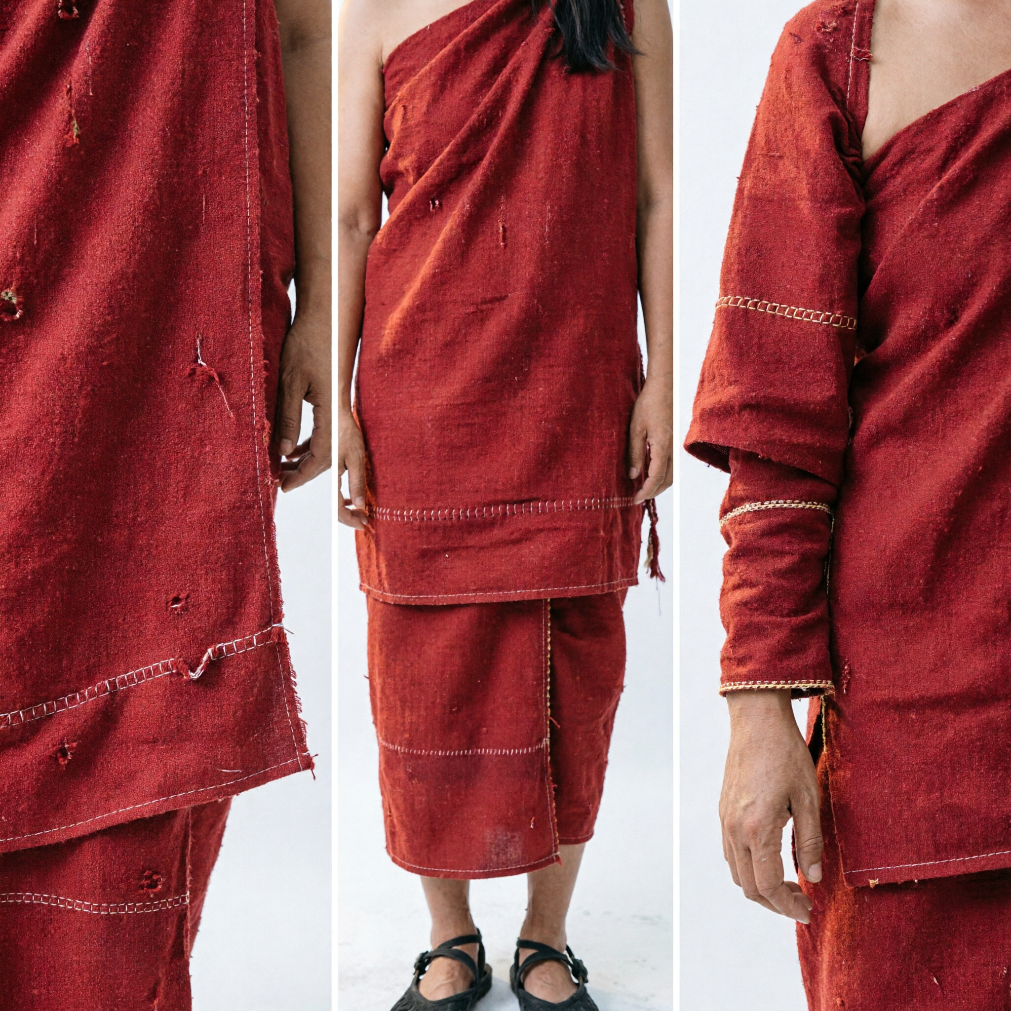 Women's Primitive Tribal Red Wrap Skirt Costume Ancient Aborigine Cave Girl Outfit for Theater - Asian Costume