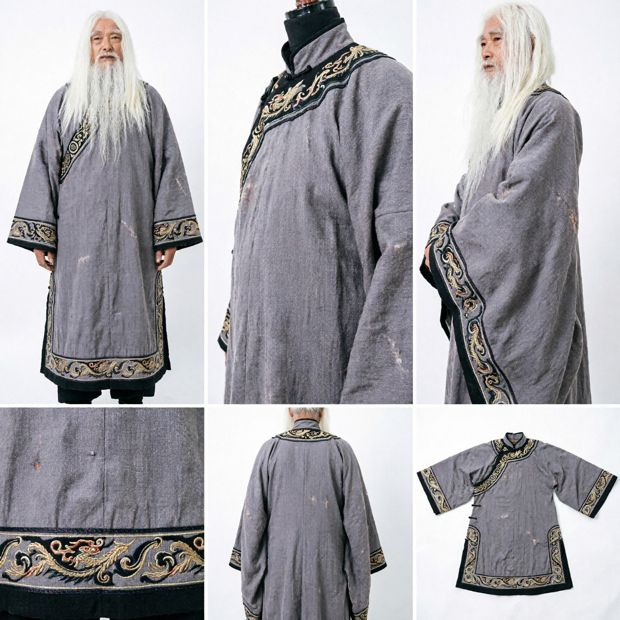 Ancient Chinese Taoist Master Grey Robe Traditional Hanfu Costume for Men Historical Drama Cosplay - Asian Costume