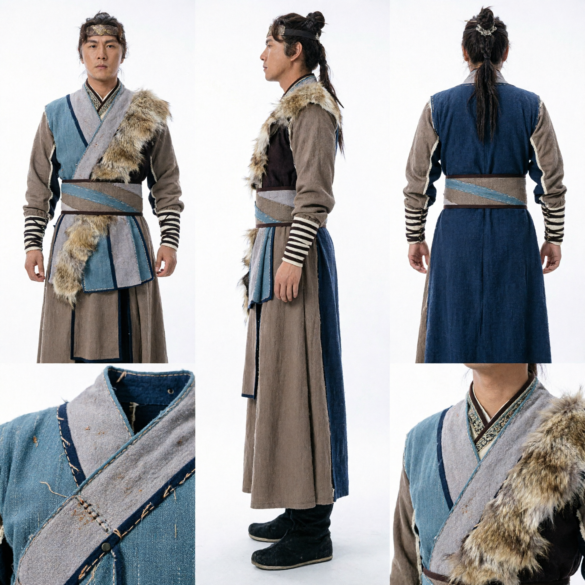 Ancient Chinese Swordsman Costume Men's Wuxia Warrior Hanfu Outfit for Traditional Cosplay Performance - Asian Costume