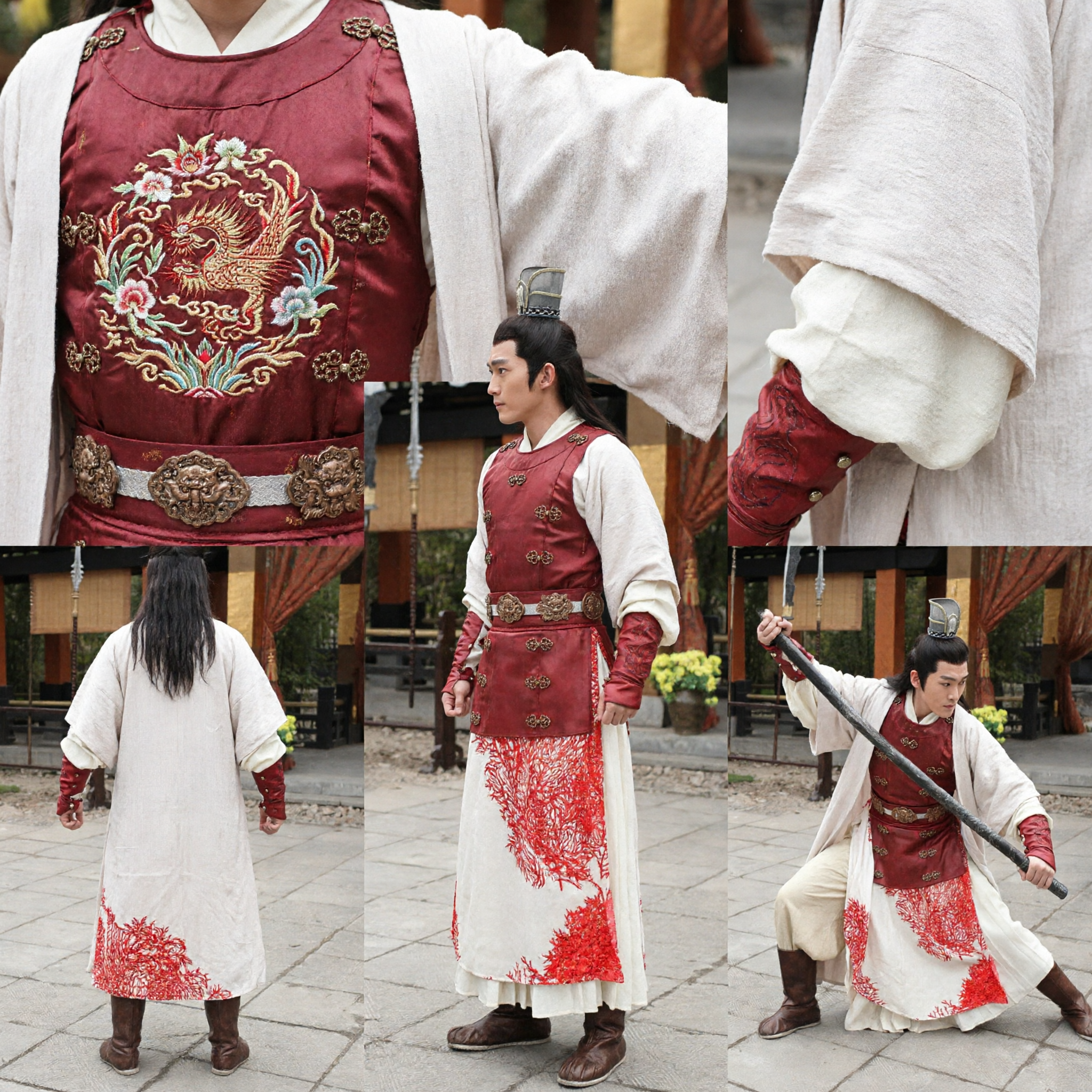Men's Ancient Chinese General Warrior Costume Red Armor Robe for Cosplay Halloween Historical Performance - Asian Costume