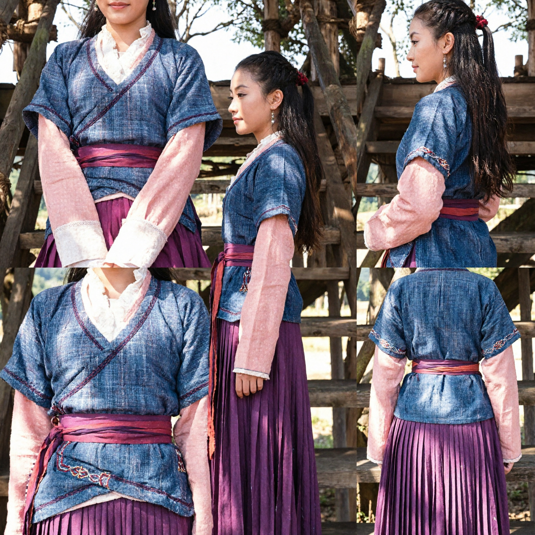 Ancient Chinese Traditional Hanfu Costume Blue Commoner Peasant Dress Set for Women Historical Drama Cosplay - Asian Costume