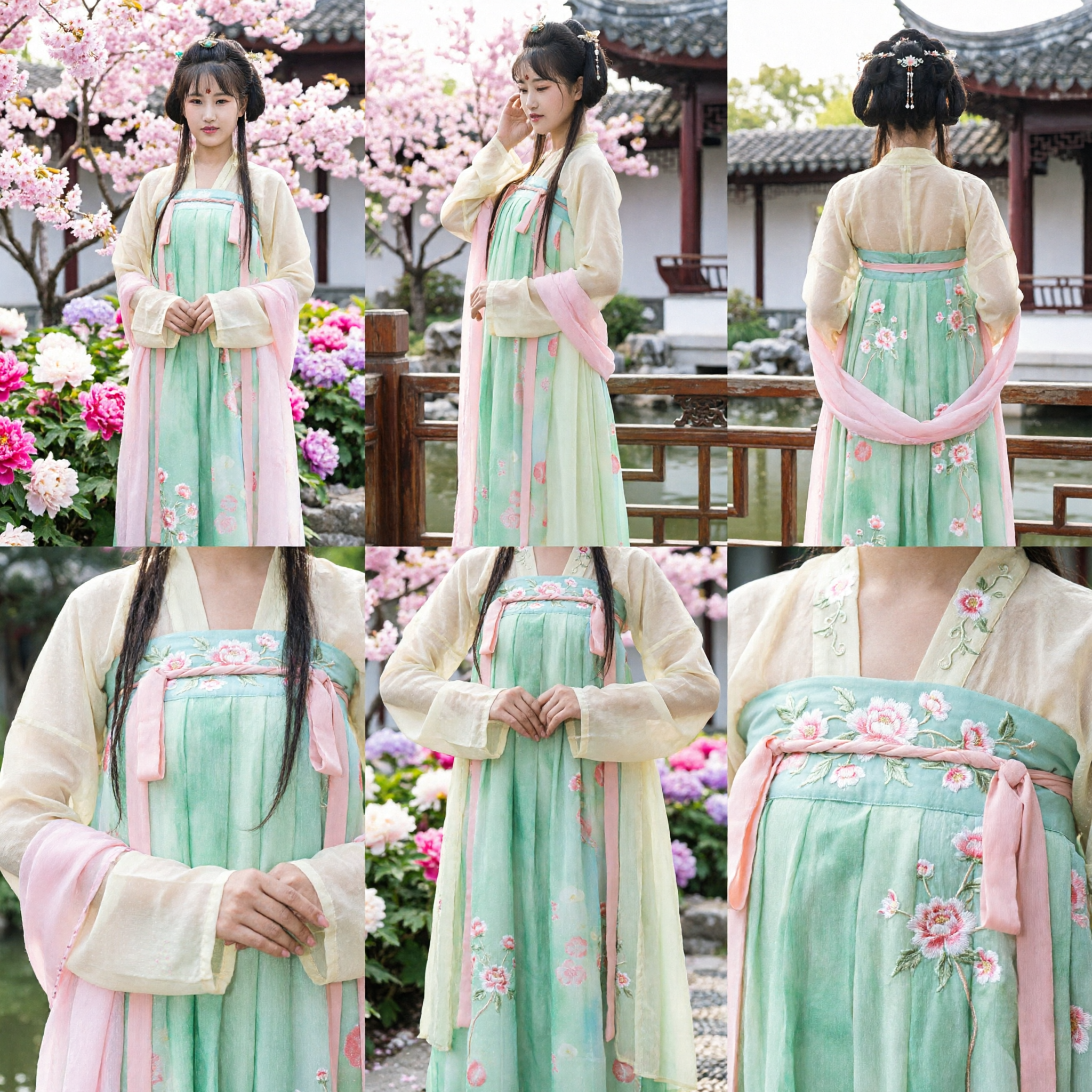 Elegant Chinese Hanfu Traditional Costume Women Tang Dynasty Ancient Palace Lady Dress Green Pink for Cosplay - Asian Costume