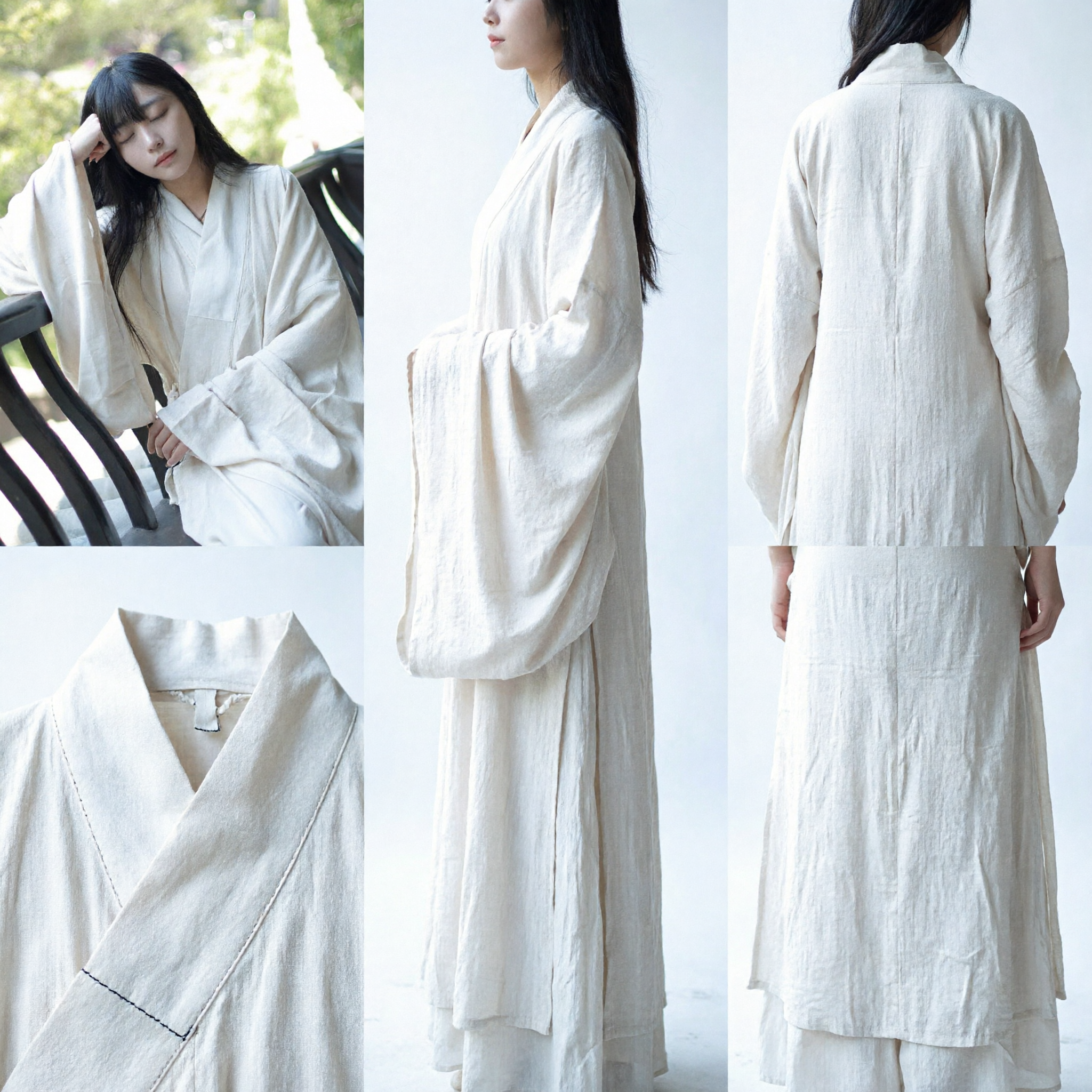 White Traditional Chinese Hanfu Robe for Women Ancient Style Wide Sleeve Costume for Photography and Tea Ceremony - Asian Costume