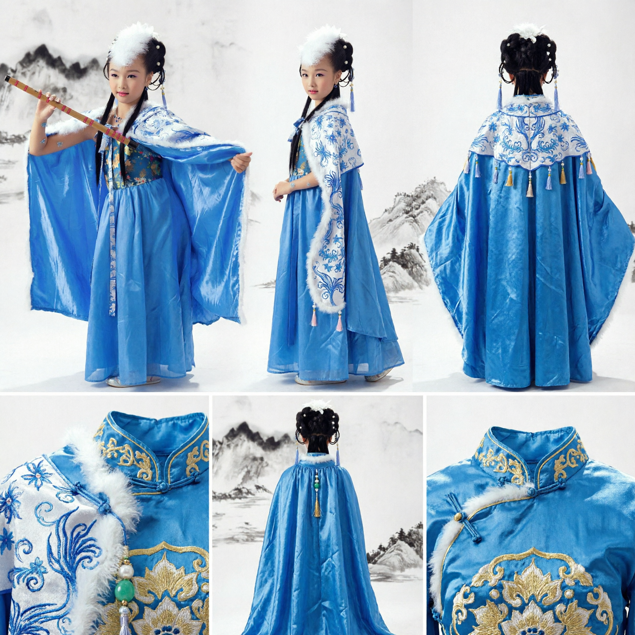 Traditional Chinese Blue Hanfu Costume for Girls Ancient Princess Fairy Cape Stage Performance Dress Outfit - Asian Costume