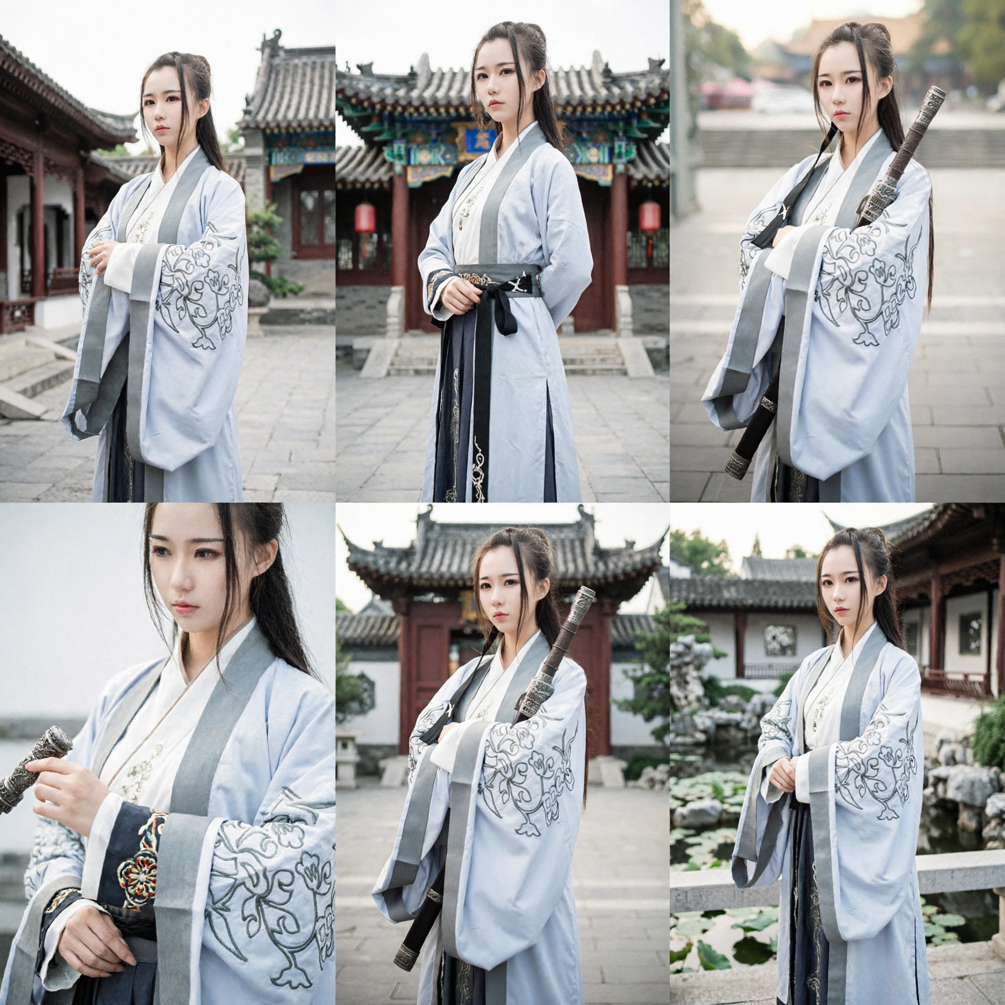 Traditional Chinese Hanfu Swordswoman Costume Ancient Wuxia Cosplay Outfit with Floral Embroidery for Women - Asian Costume
