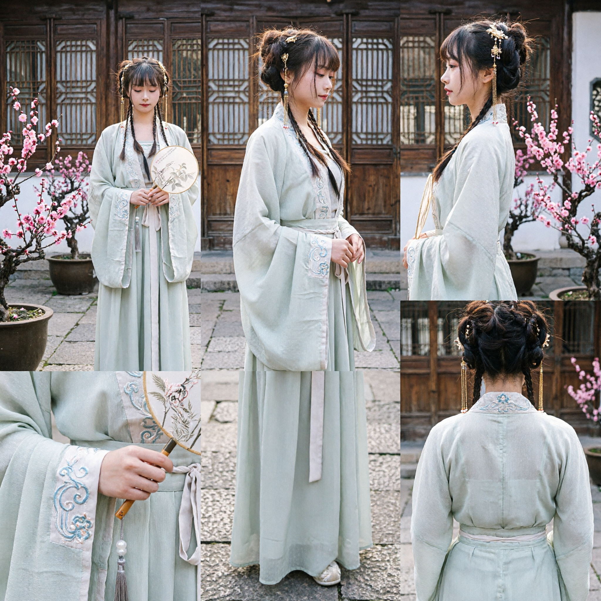 Elegant Traditional Chinese Hanfu Costume Pale Green Embroidered Ancient Dress for Women Historical Clothing - Asian Costume