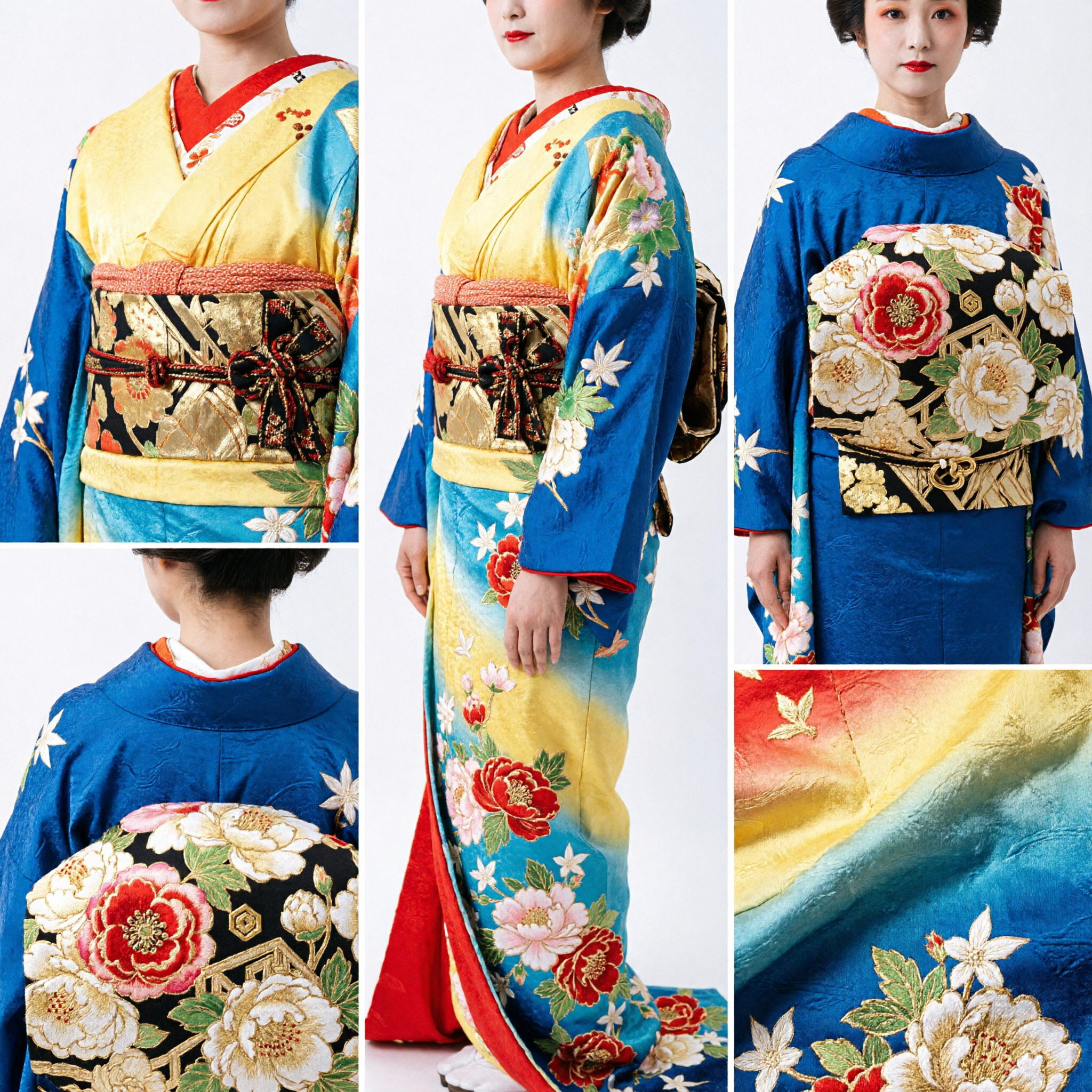 Traditional Japanese Oiran Kimono Costume with Elaborate Wig and Kanzashi Headpiece for Women Stage Performance - Asian Costume