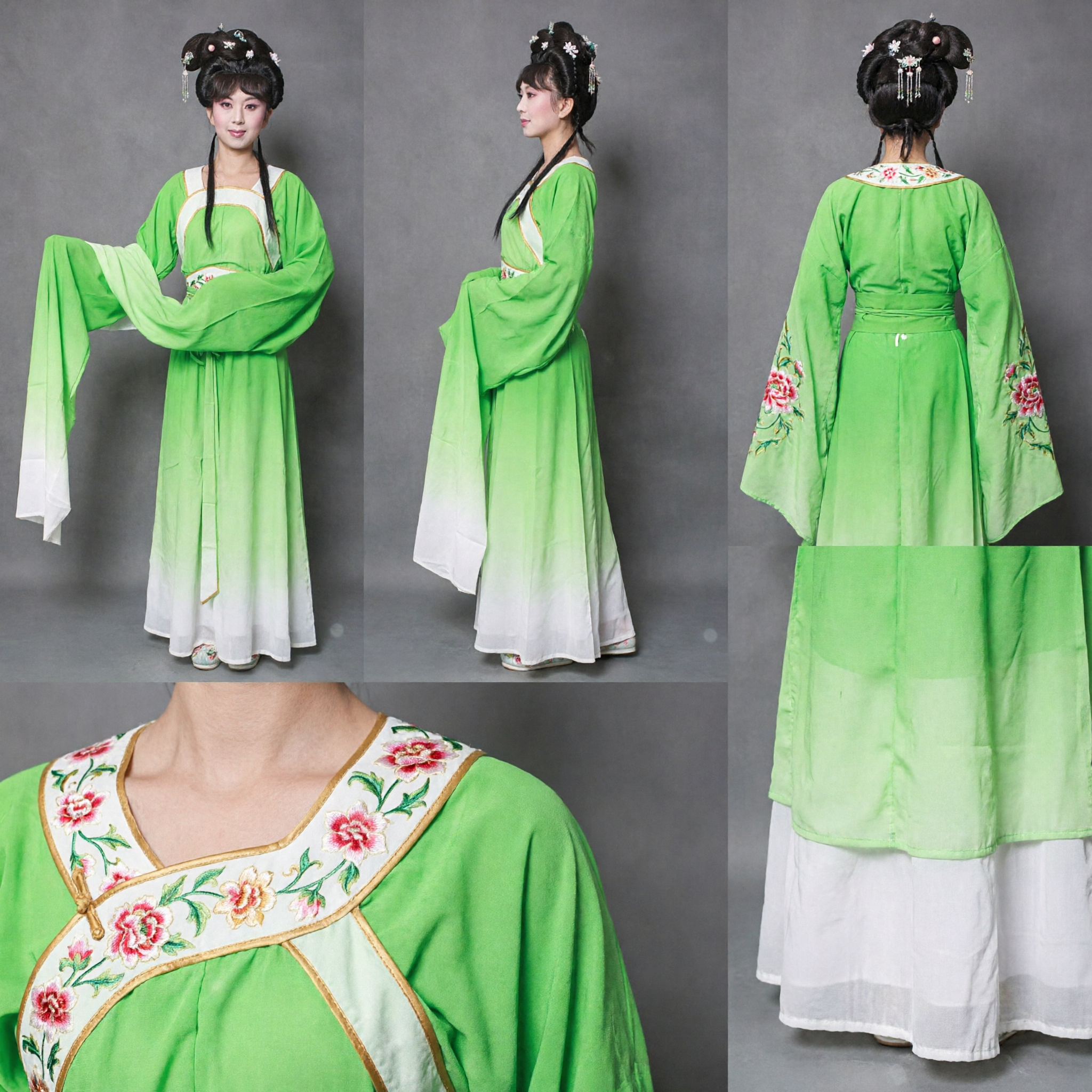 Traditional Chinese Ancient Green Hanfu Costume with Long Water Sleeves for Women Opera Performance - Asian Costume