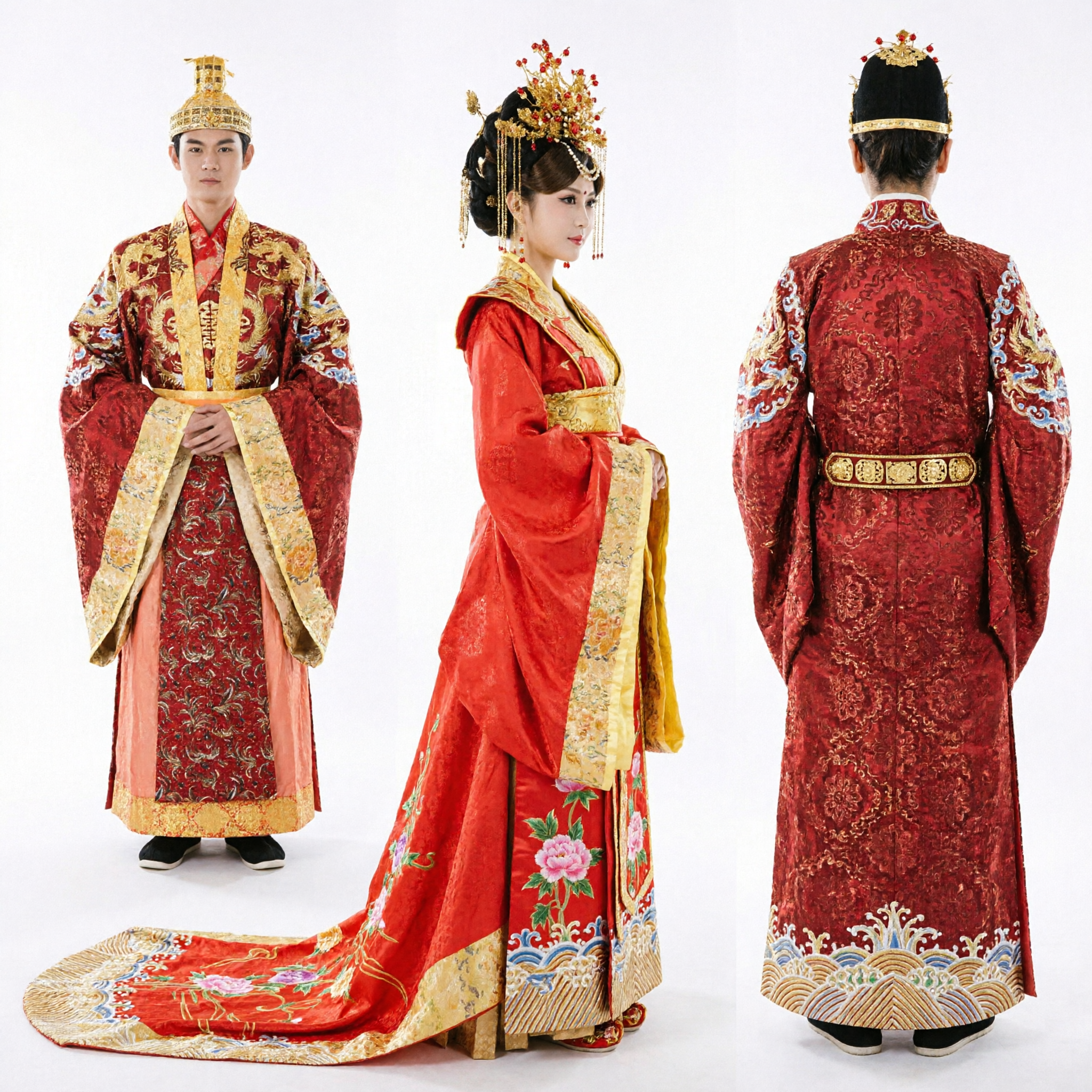 Complete Ancient Chinese Emperor and Empress Wedding Hanfu Set Traditional Royal Costumes for Couples Photography Performance - Asian Costume