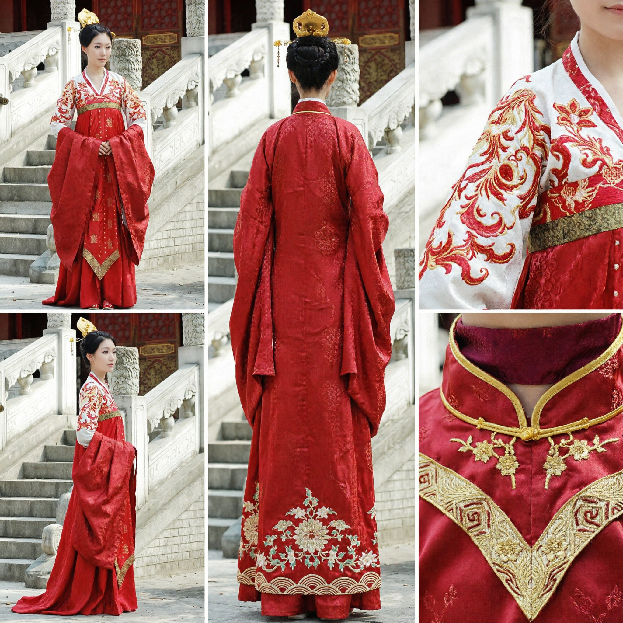 Women's Ancient Chinese Tang Dynasty Red Hanfu Costume Traditional Embroidered Palace Princess Dress for Performance - Asian Costume