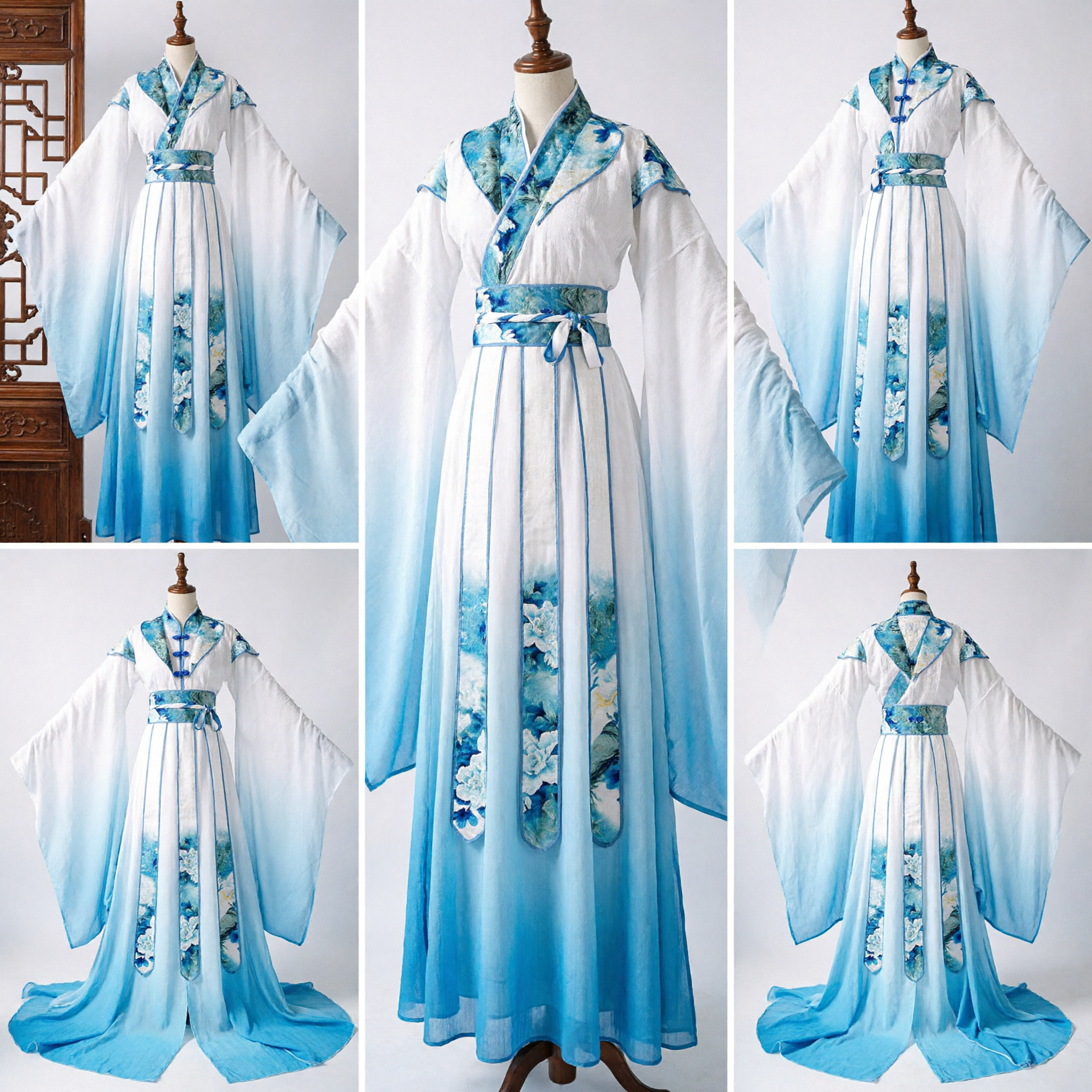 Traditional Chinese Blue Ombre Hanfu Ancient Fairy Dress for Women Cosplay Stage Performance Costume - Asian Costume