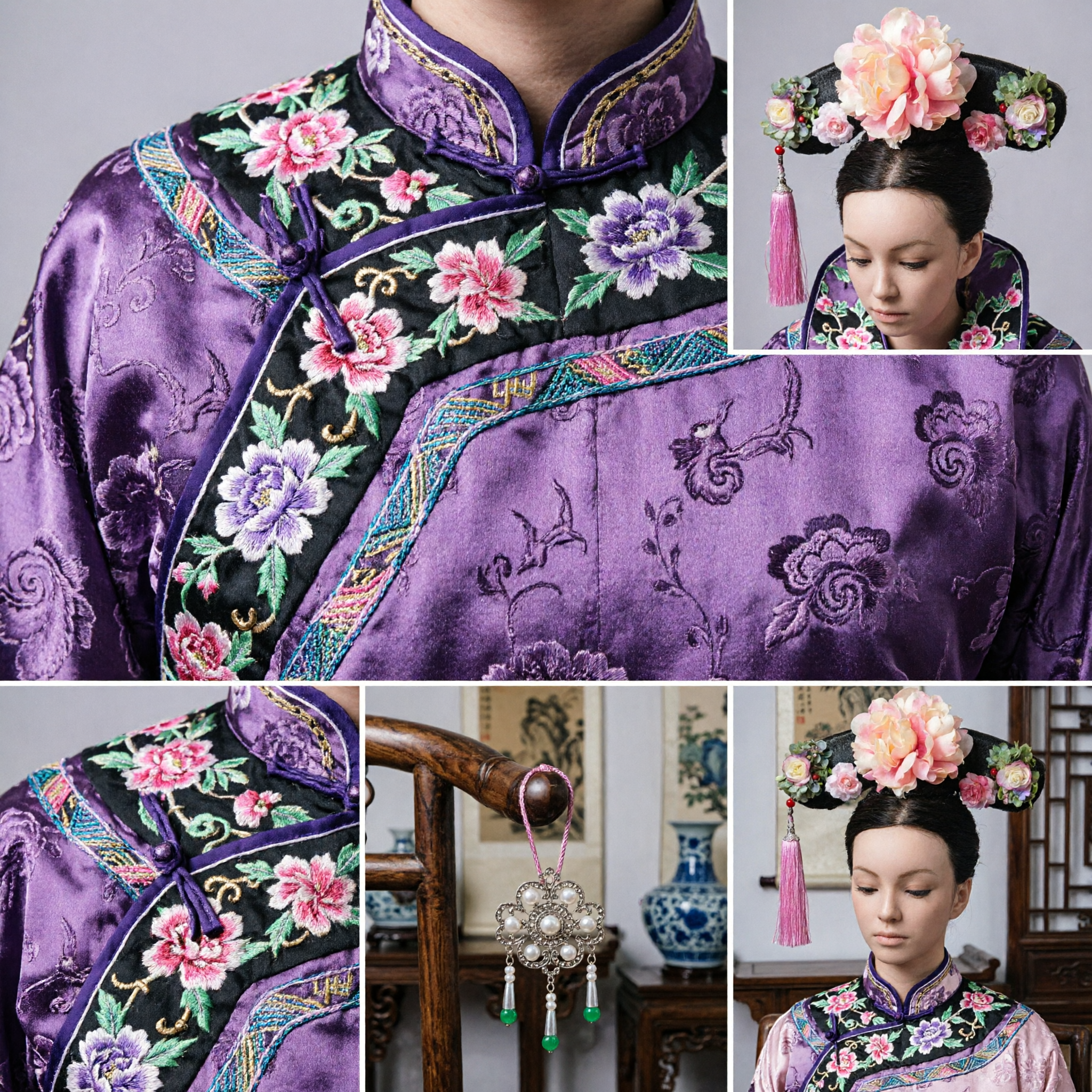 Traditional Chinese Qing Dynasty Manchu Floral Headpiece with Tassel for Hanfu Cosplay Wedding Costume Accessories Women - Asian Costume