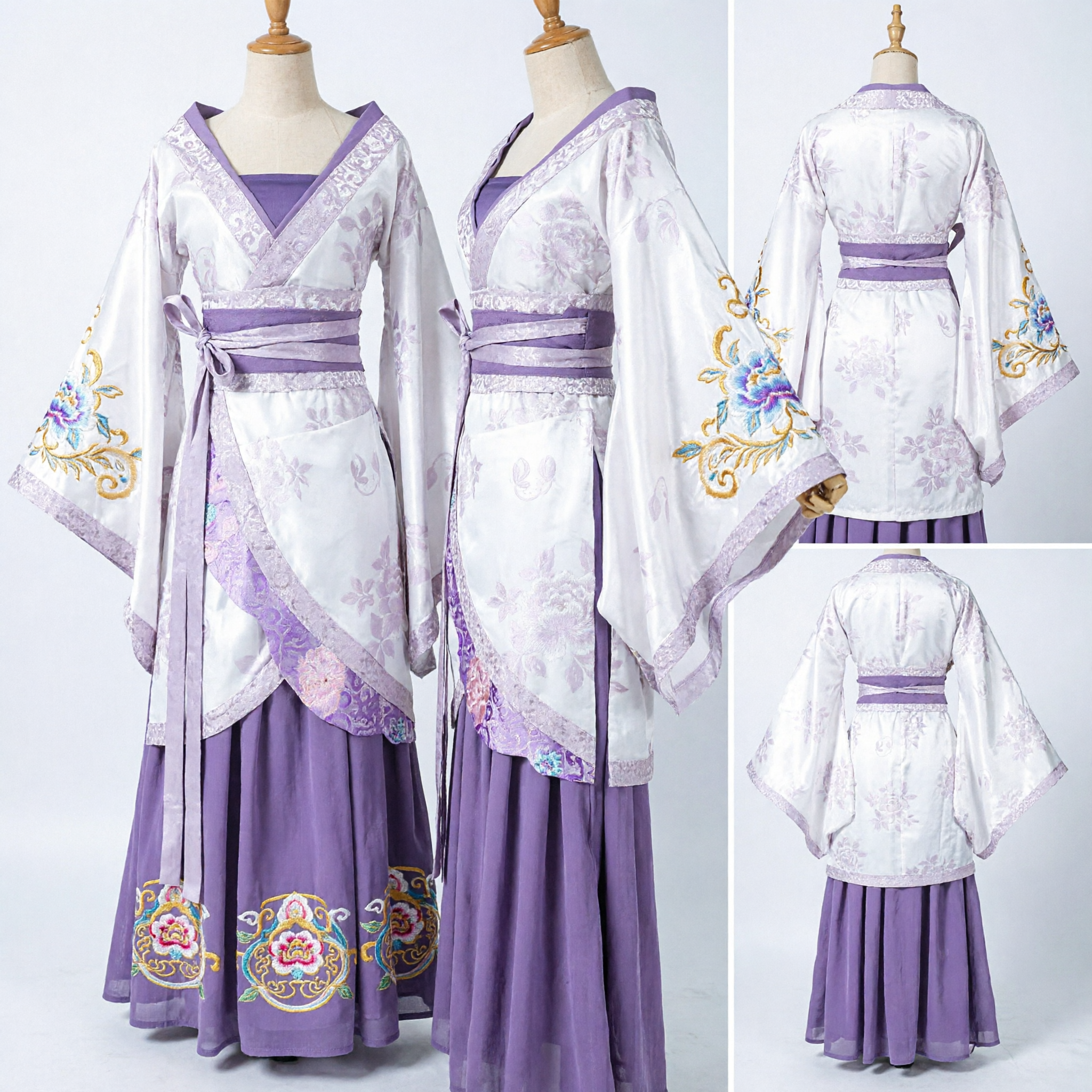 Elegant Purple and White Ancient Chinese Hanfu Costume Traditional Wide Sleeve Robe for Women Cosplay Performance - Asian Costume
