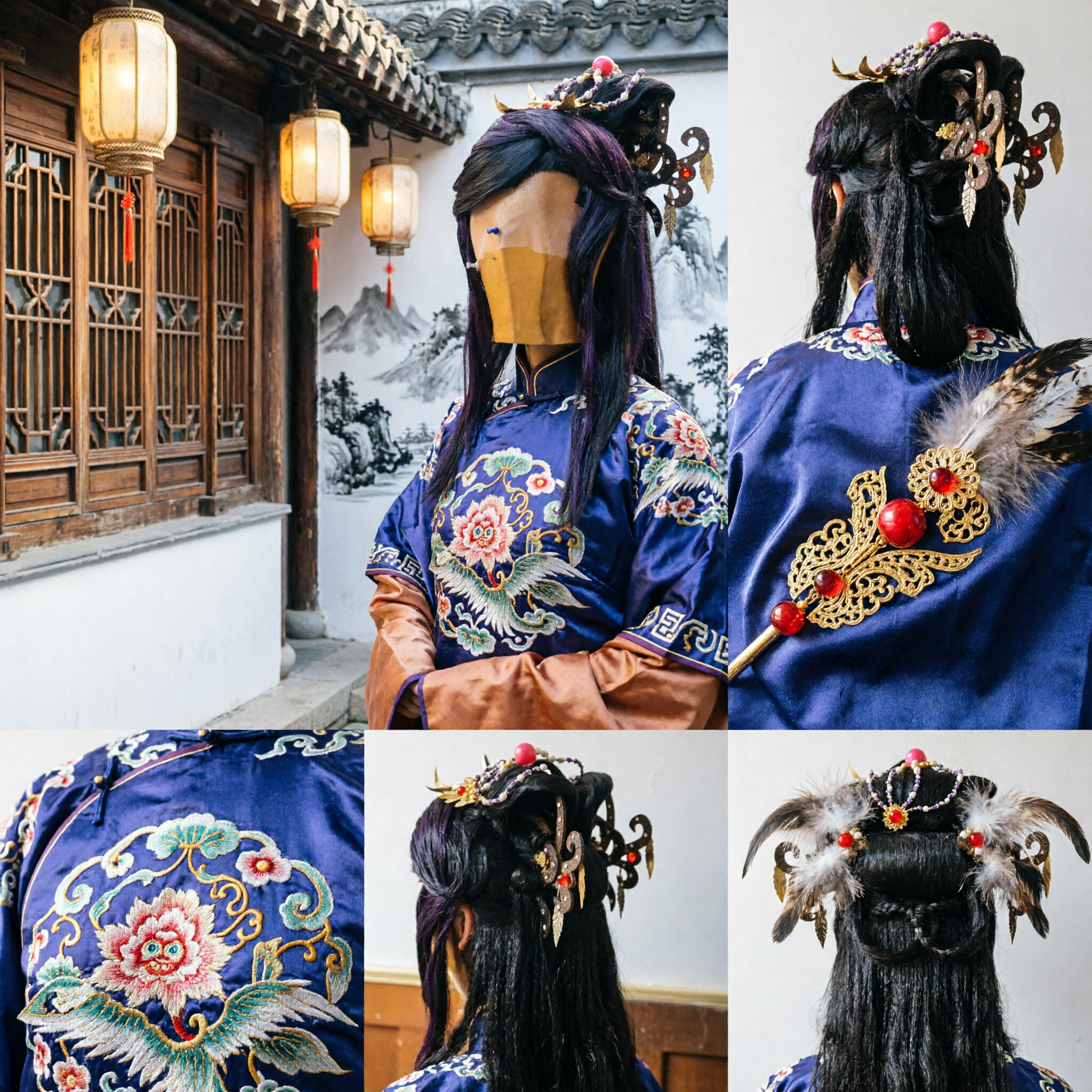Traditional Chinese Ancient Style Black Wig with Elaborate Hair Ornaments for Cosplay and Hanfu Events - Asian Costume