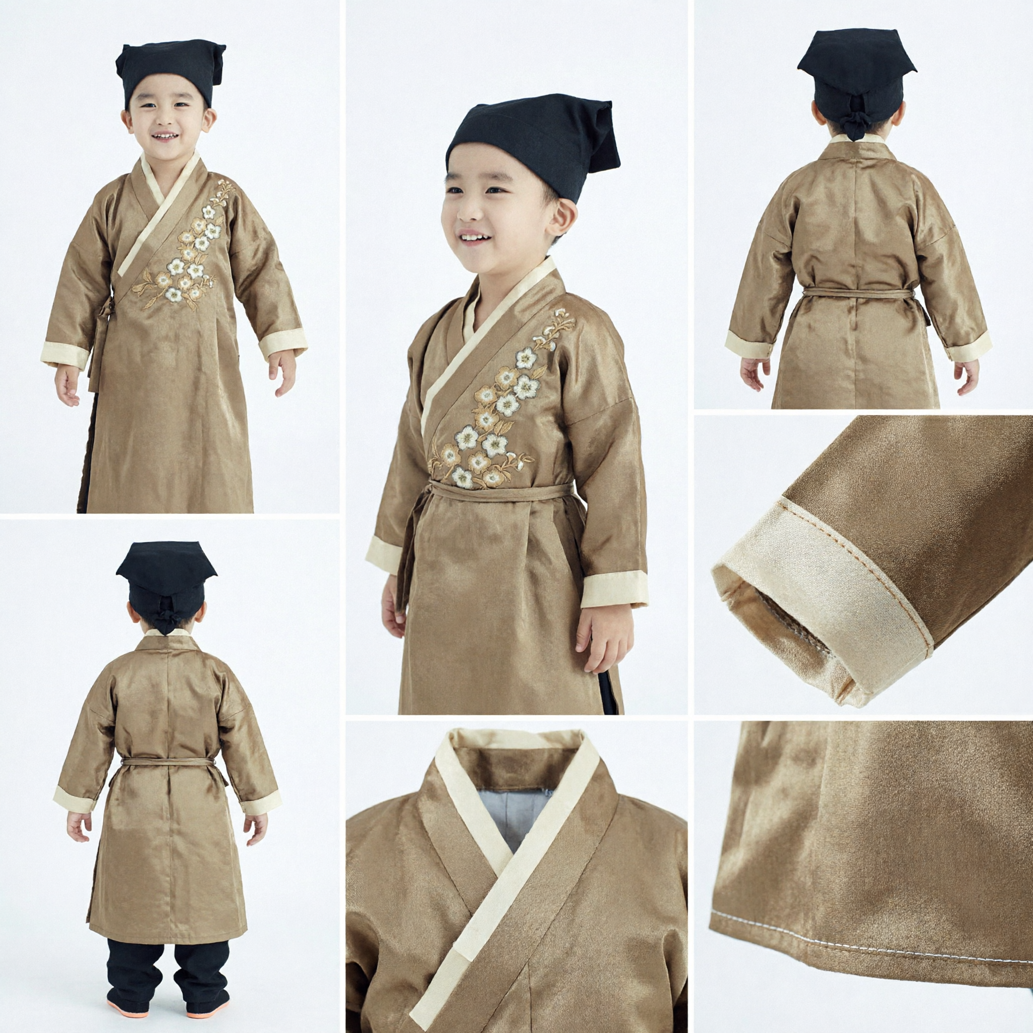 Traditional Chinese Hanfu Costume for Boys Ancient Scholar Robe Brown Embroidery Outfit Kids Performance - Asian Costume