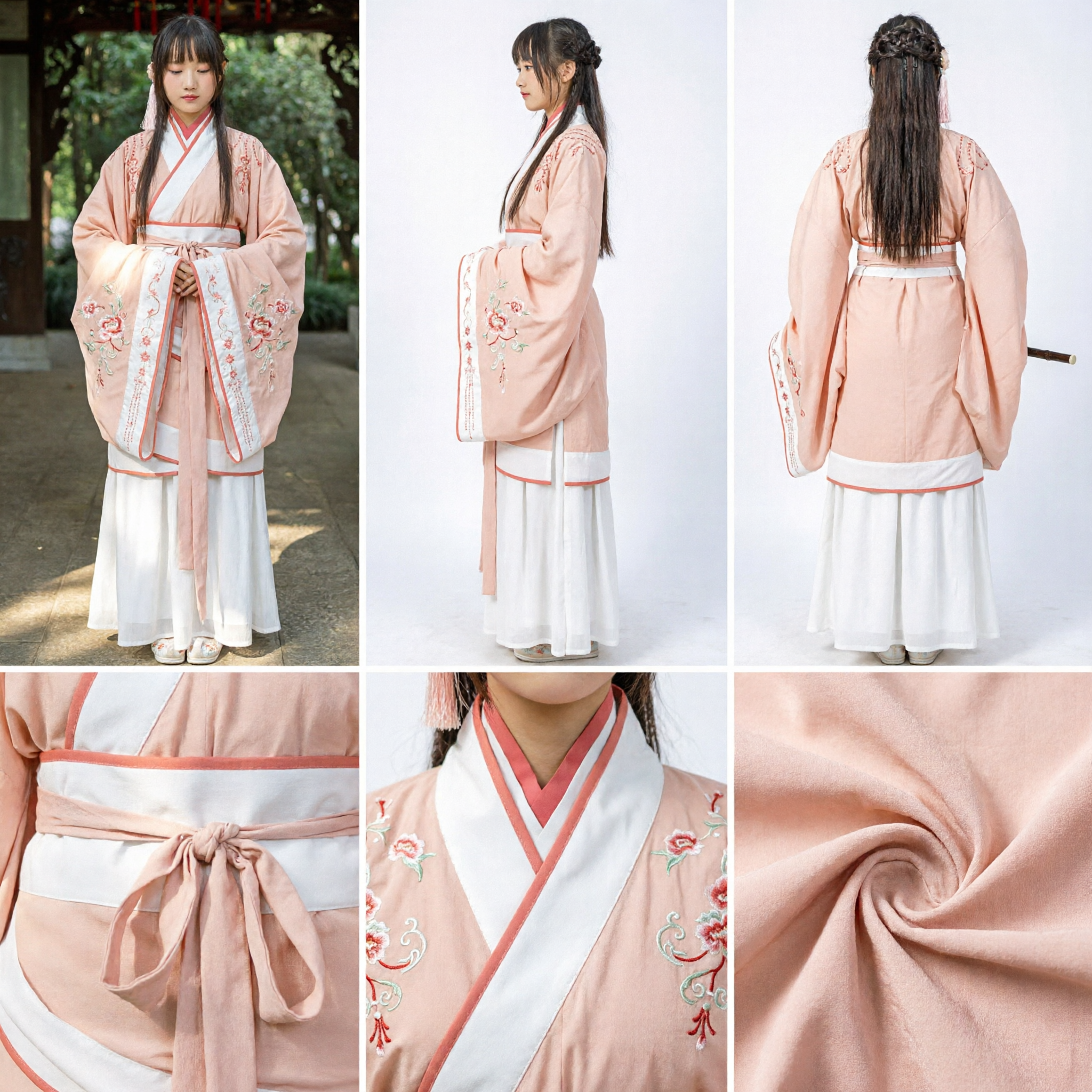 Elegant Traditional Chinese Hanfu Costume Peach Embroidered Wide Sleeve Ancient Dress for Women Cosplay - Asian Costume
