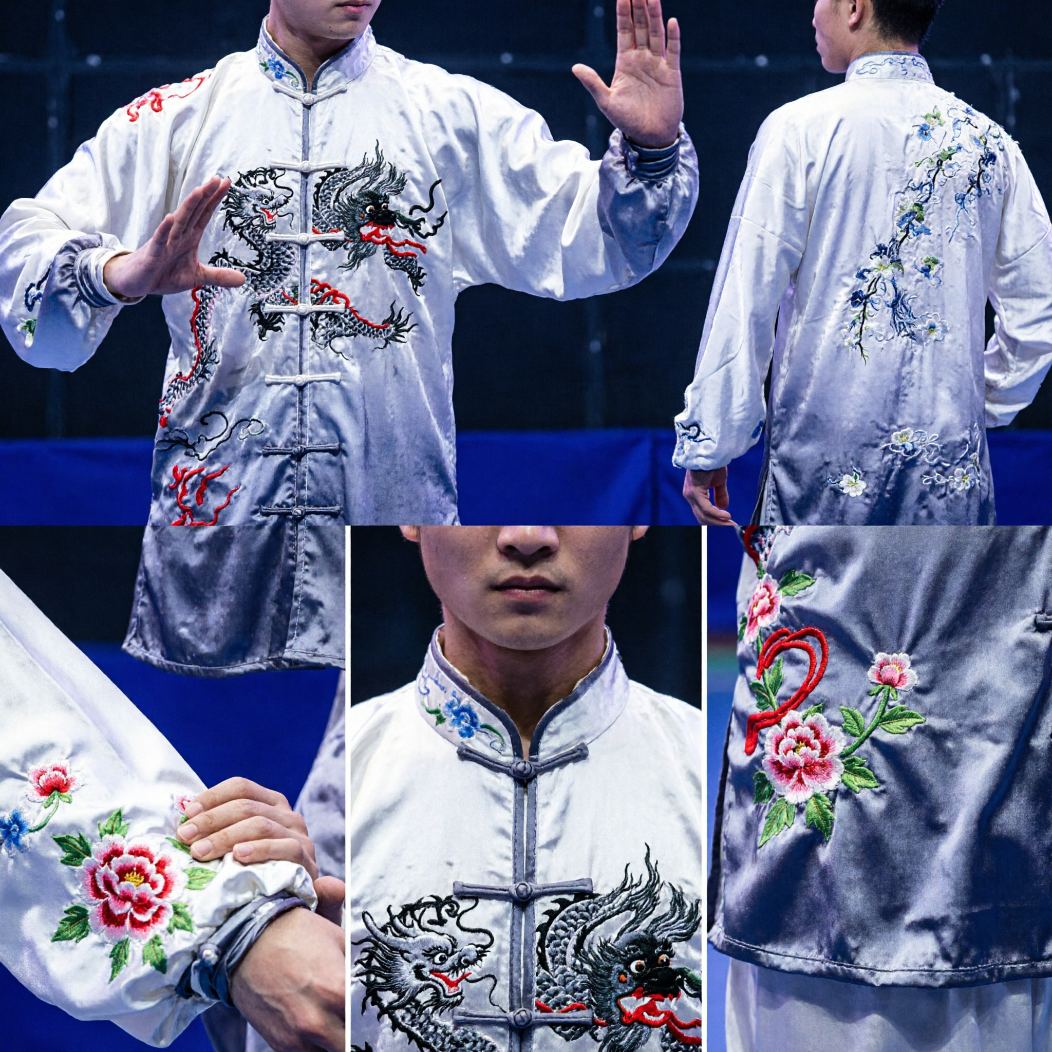 Premium White Silk Tai Chi Uniform with Dragon Embroidery Traditional Wushu Kung Fu Costume for Men and Women - Asian Costume