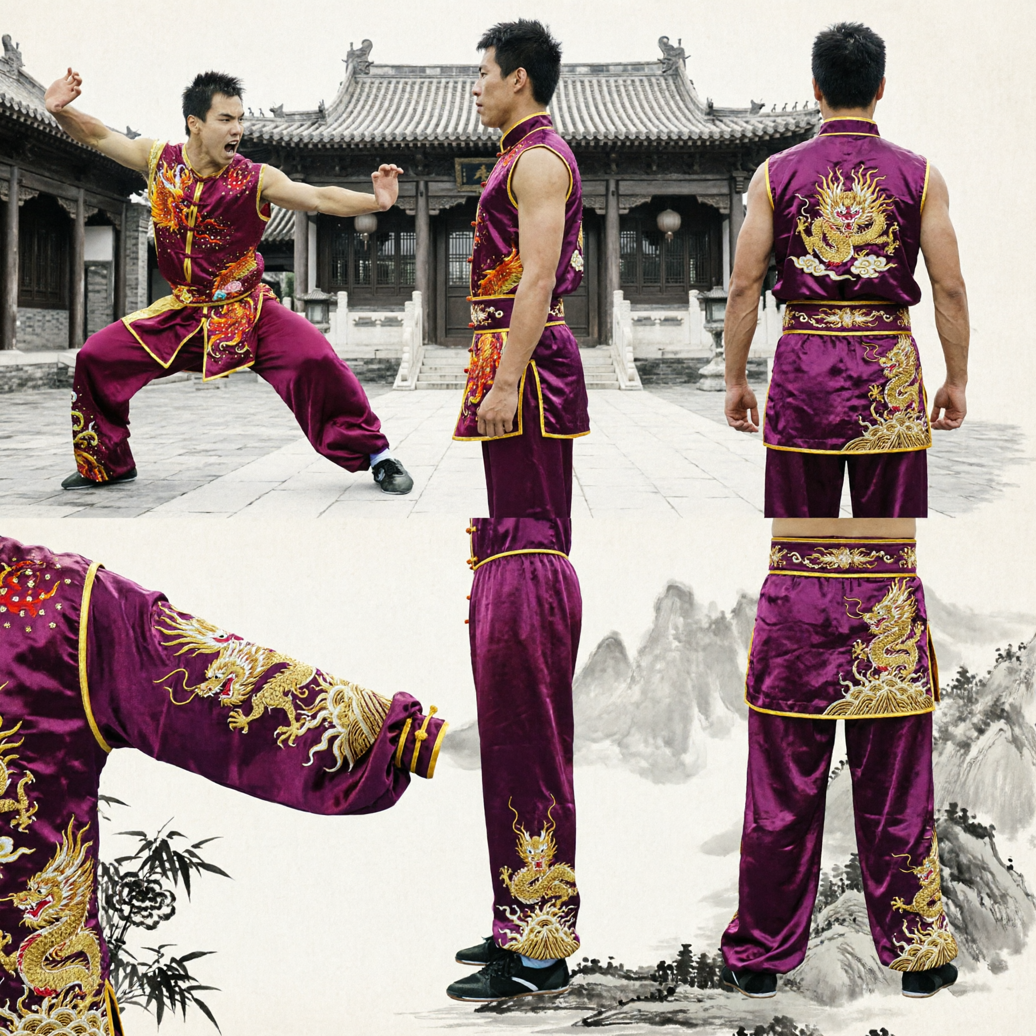 Men's Traditional Chinese Wushu Kung Fu Uniform Competition Costume with Dragon Embroidery for Martial Arts Performance - Asian Costume