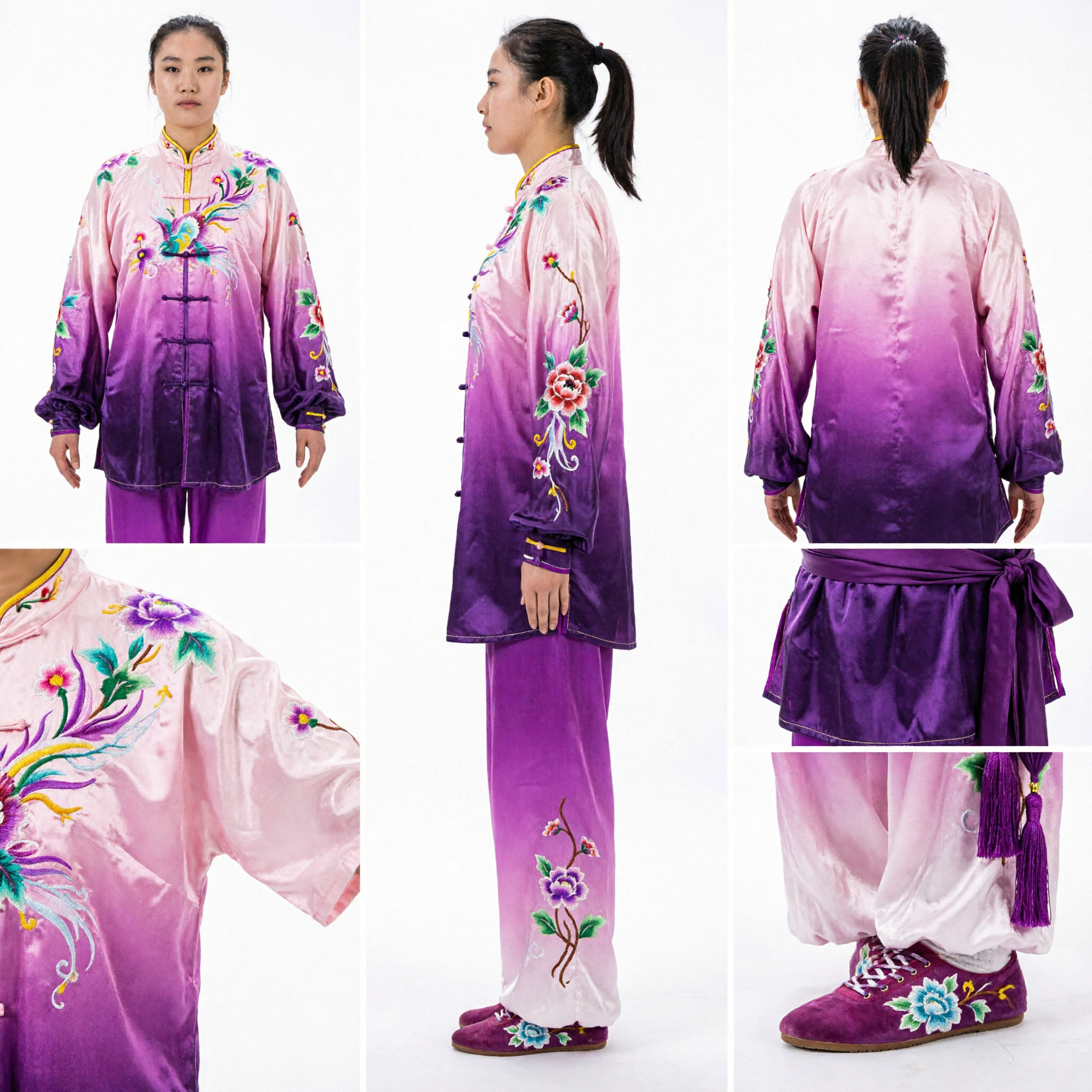 Women's Purple Dragon Embroidery Wushu Uniform Traditional Tai Chi Kung Fu Competition Performance Costume Set - Asian Costume
