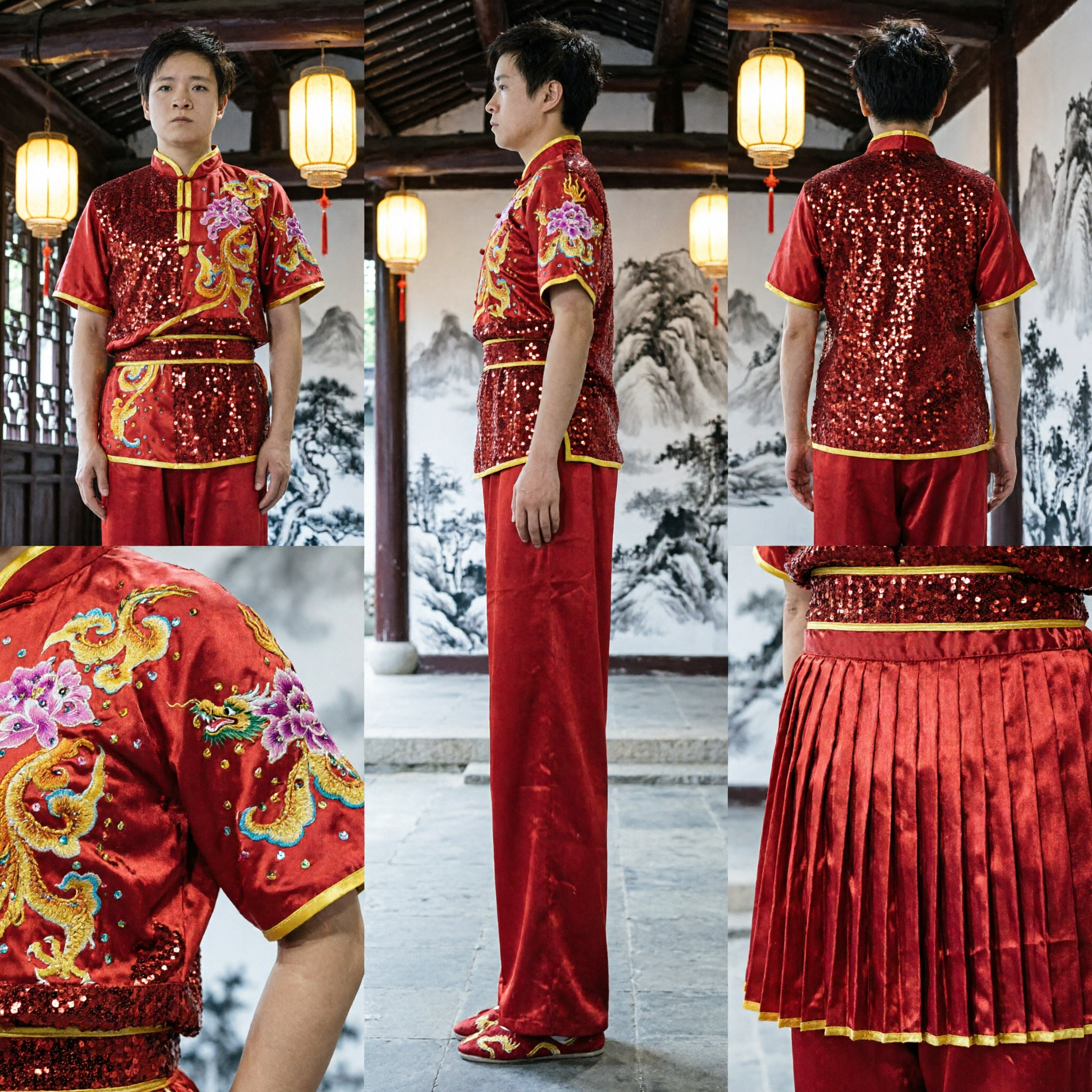 Professional Red Dragon Embroidery Chinese Martial Arts Wushu Kung Fu Performance Uniform Costume for Competition - Asian Costume
