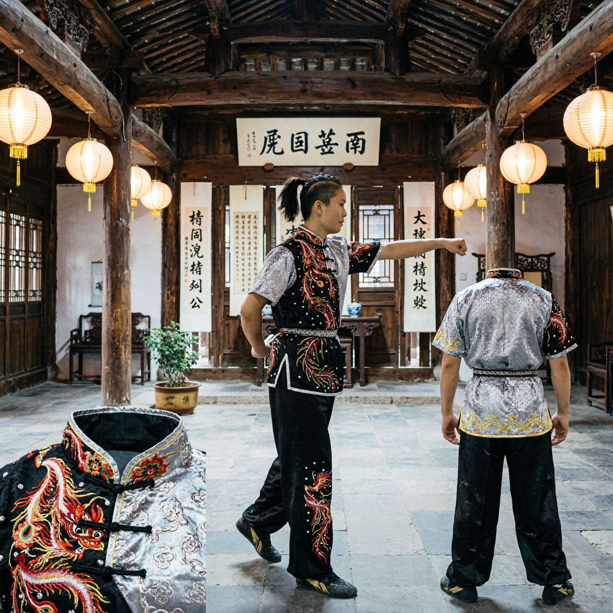 Women's Professional Wushu Kung Fu Uniform Dragon Embroidery Sequin Competition Suit Martial Arts Performance Costume - Asian Costume