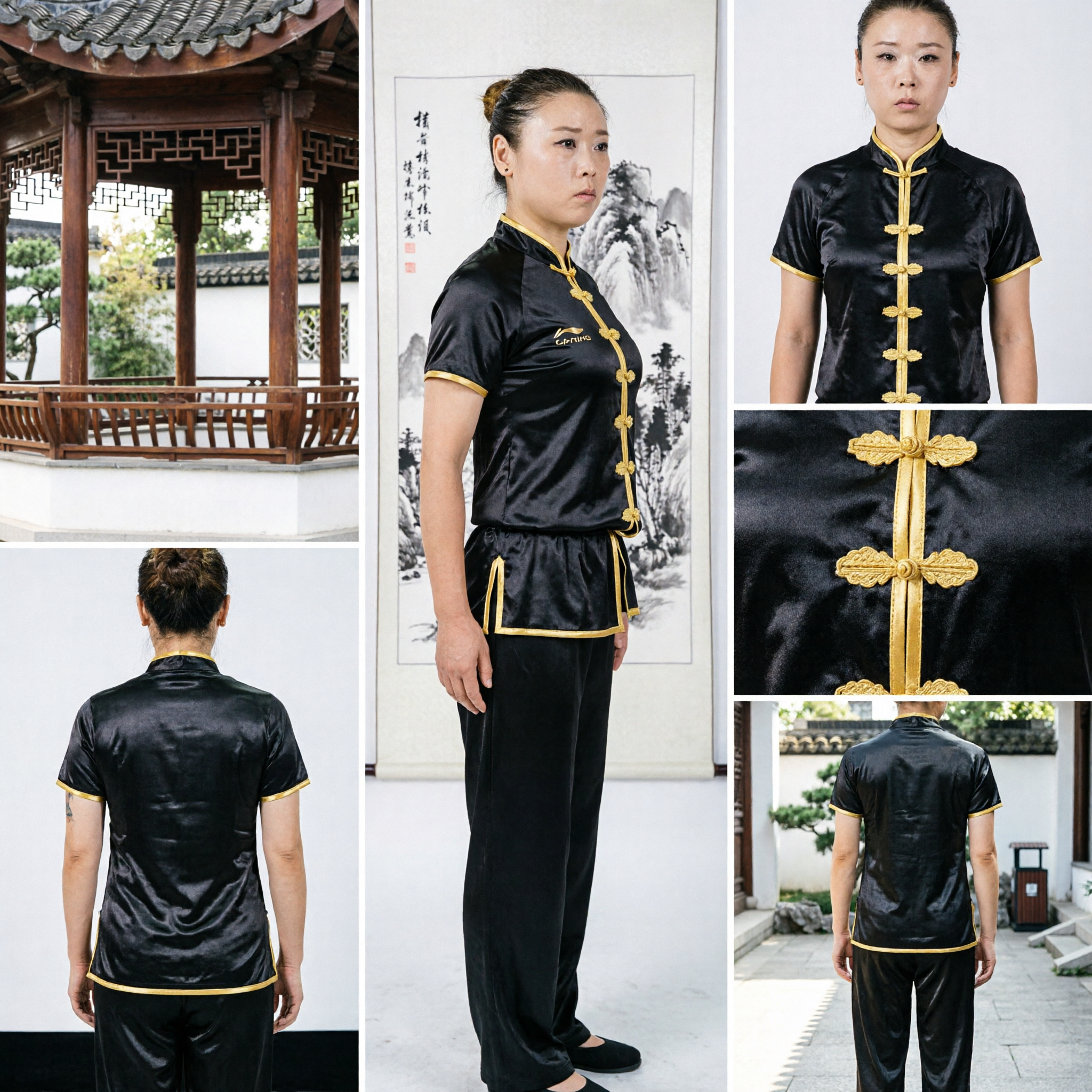 Women's Black Short Sleeve Kung Fu Uniform Traditional Chinese Wushu Tai Chi Martial Arts Costume for Competition - Asian Costume