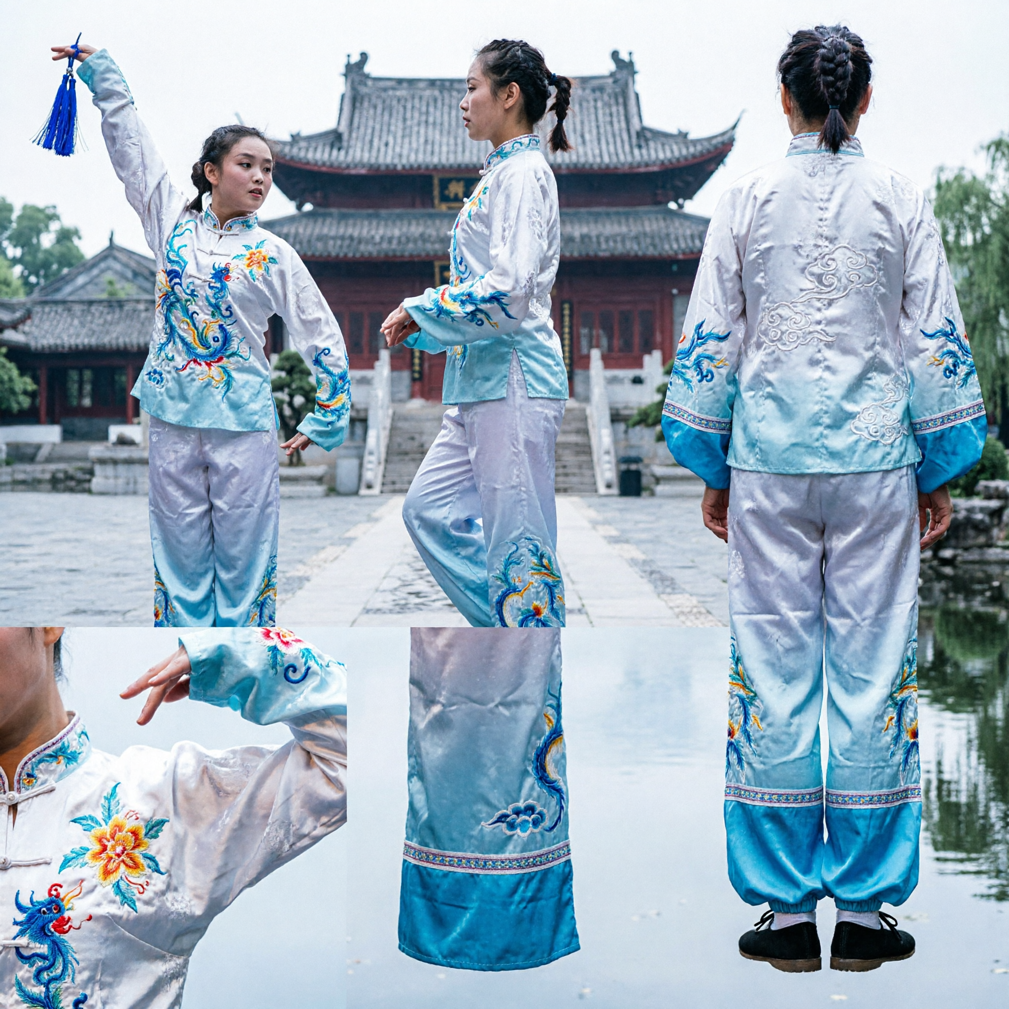 Women's Traditional Chinese Wushu Kung Fu Uniform Tai Chi Suit Dragon Embroidery Silk Performance Costume Set - Asian Costume