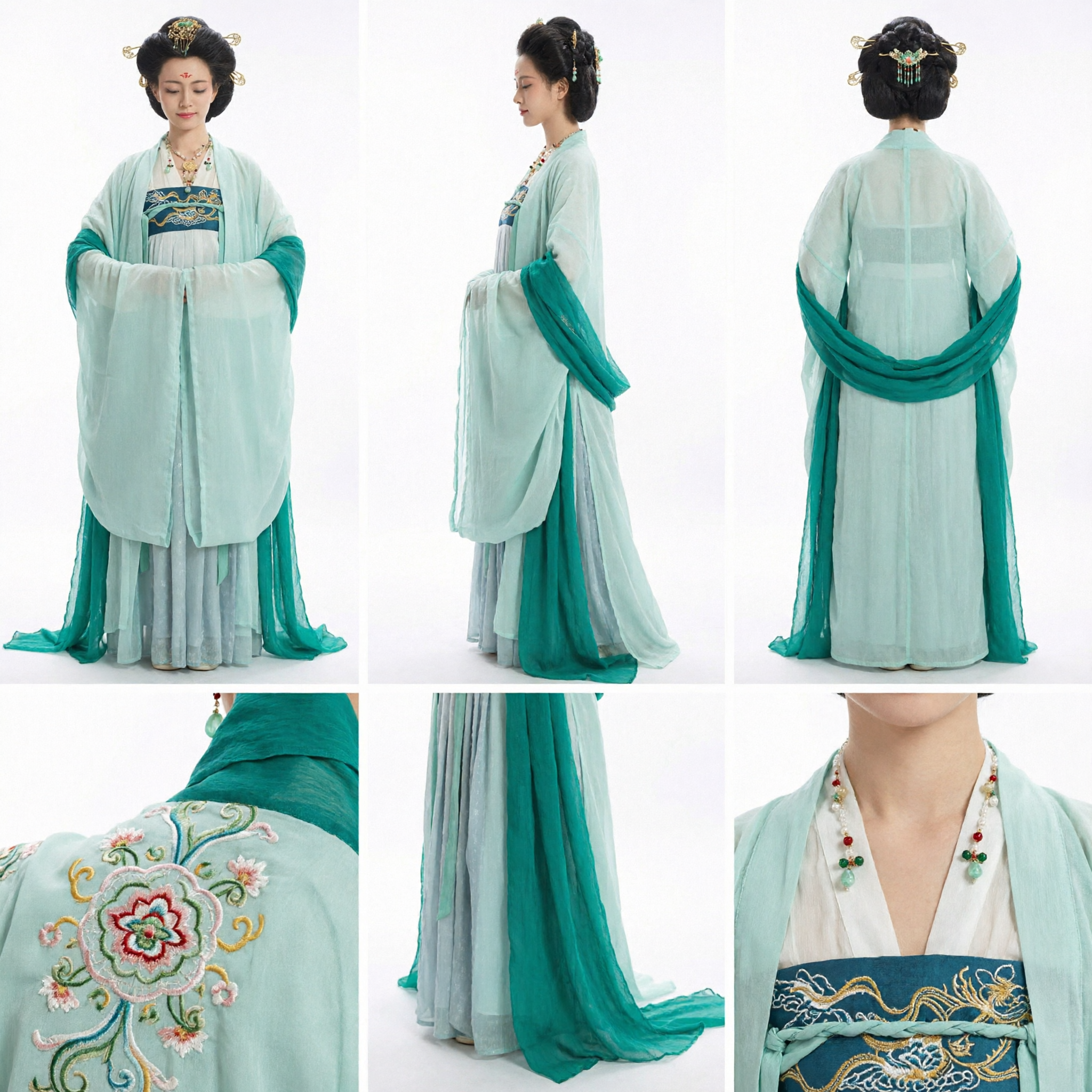 Women's Traditional Chinese Hanfu Tang Dynasty Palace Lady Costume Green Embroidered Ancient Dress for Performance - Asian Costume