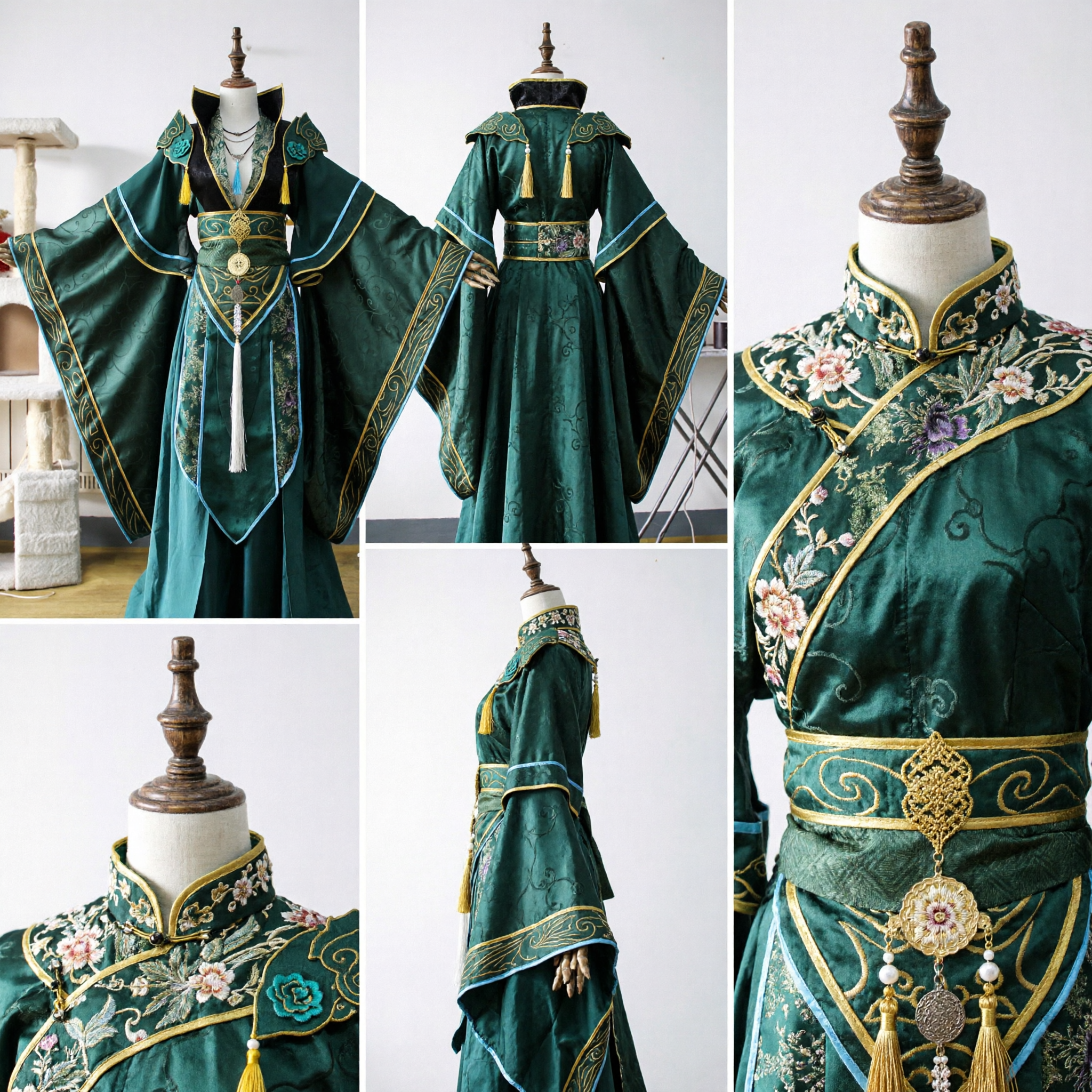 Traditional Chinese Ancient Green Hanfu Costume Embroidered Wuxia Knight Robe for Men Cosplay Performance - Asian Costume