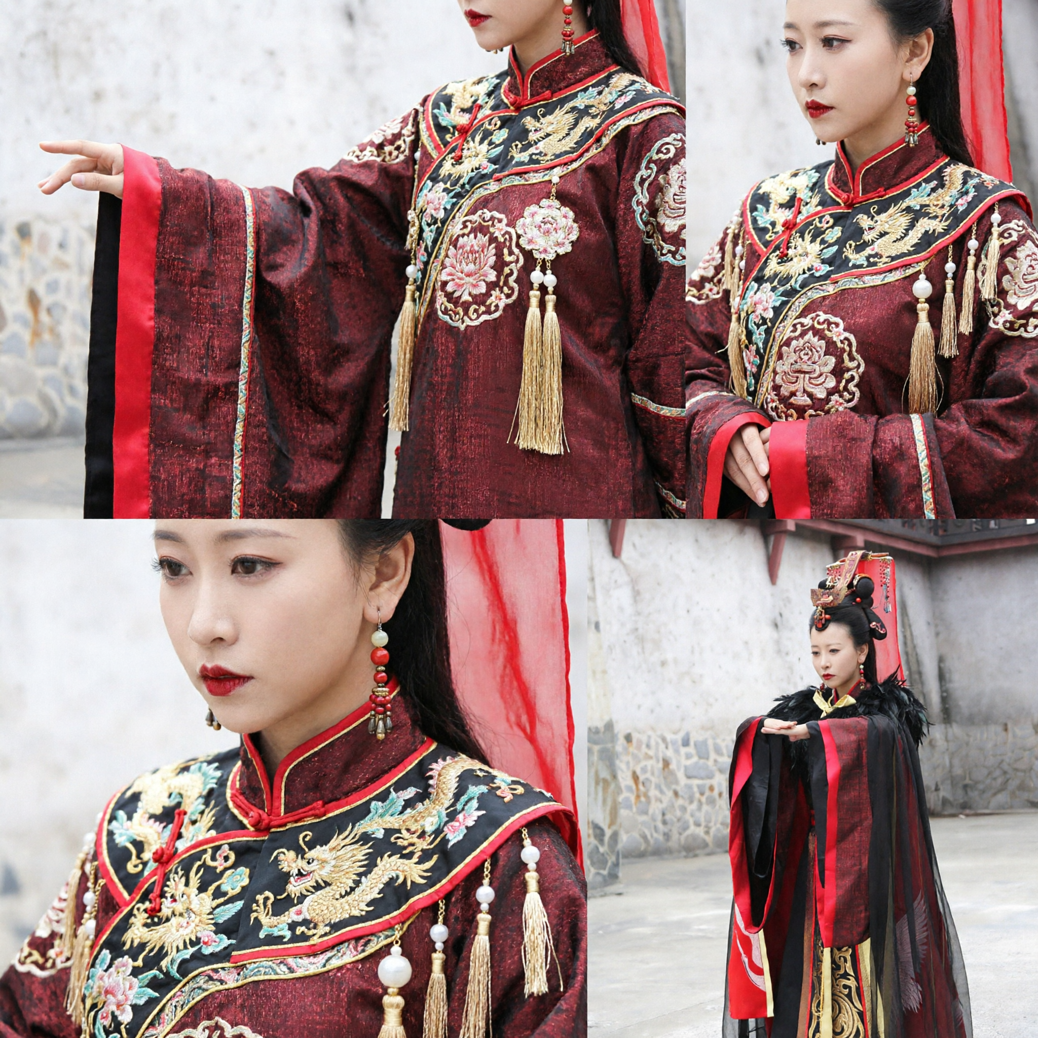 Traditional Chinese Ancient Empress Hanfu Costume Black and Red Imperial Robe Set with Headpiece for Women - Asian Costume