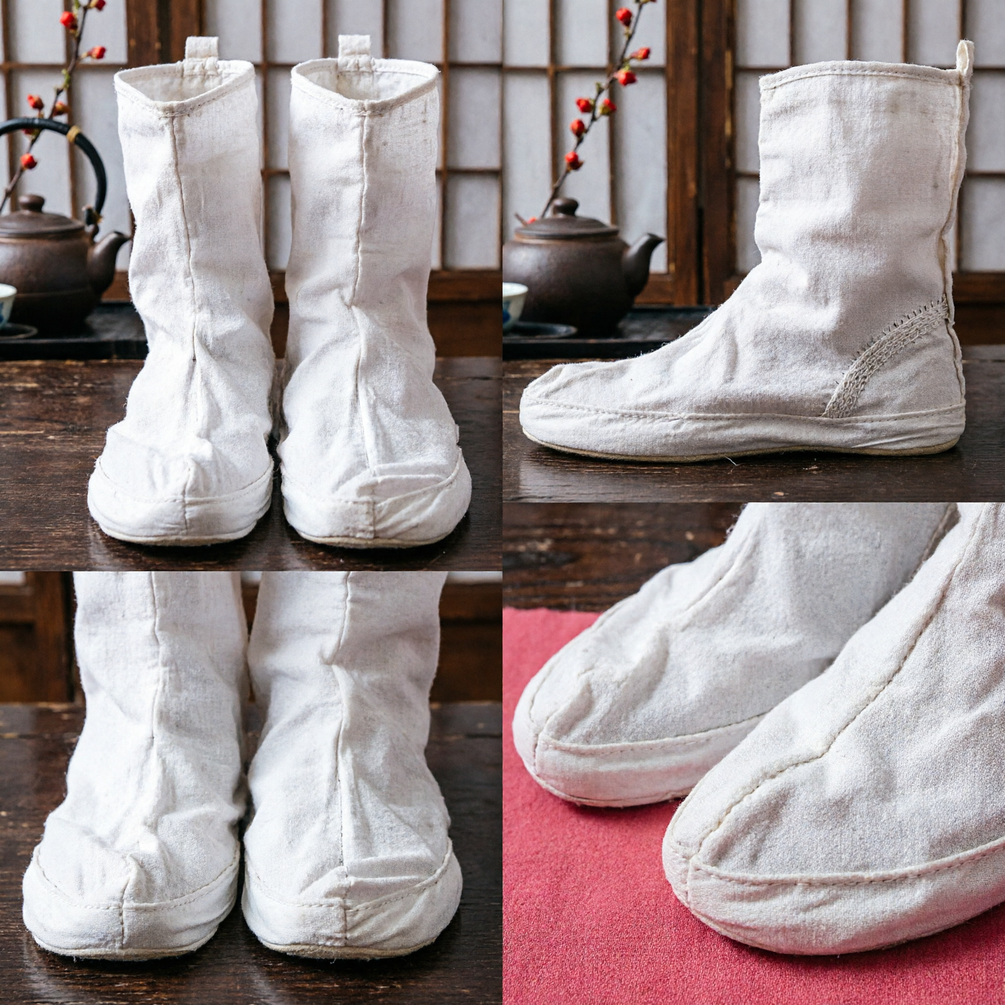 Traditional Chinese White Cloth Boots High Top Kung Fu Martial Arts Hanfu Costume Footwear for Men - Asian Costume