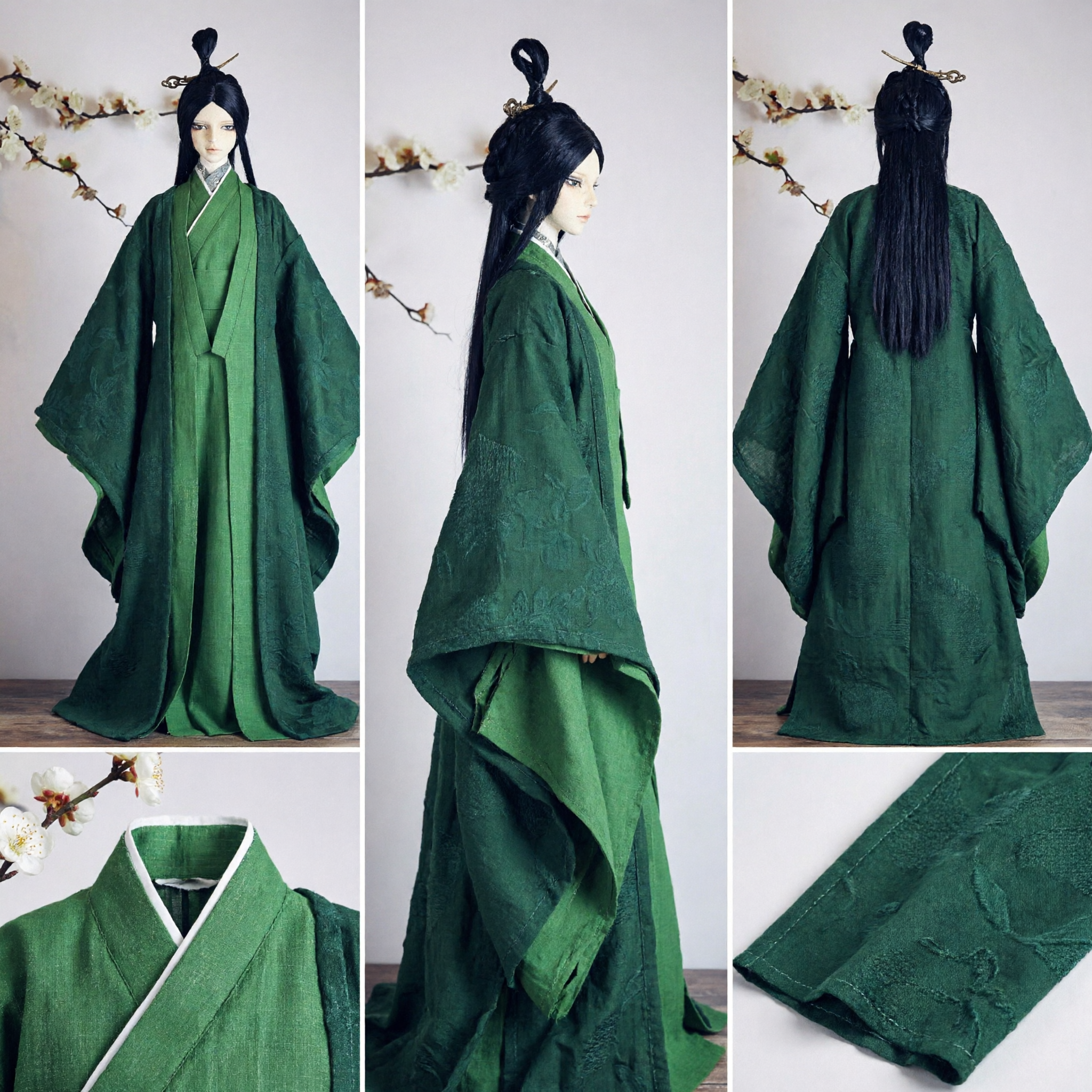 Traditional Chinese Hanfu Ancient Green Scholar Robe Costume for Dolls Historical Cosplay and Display - Asian Costume