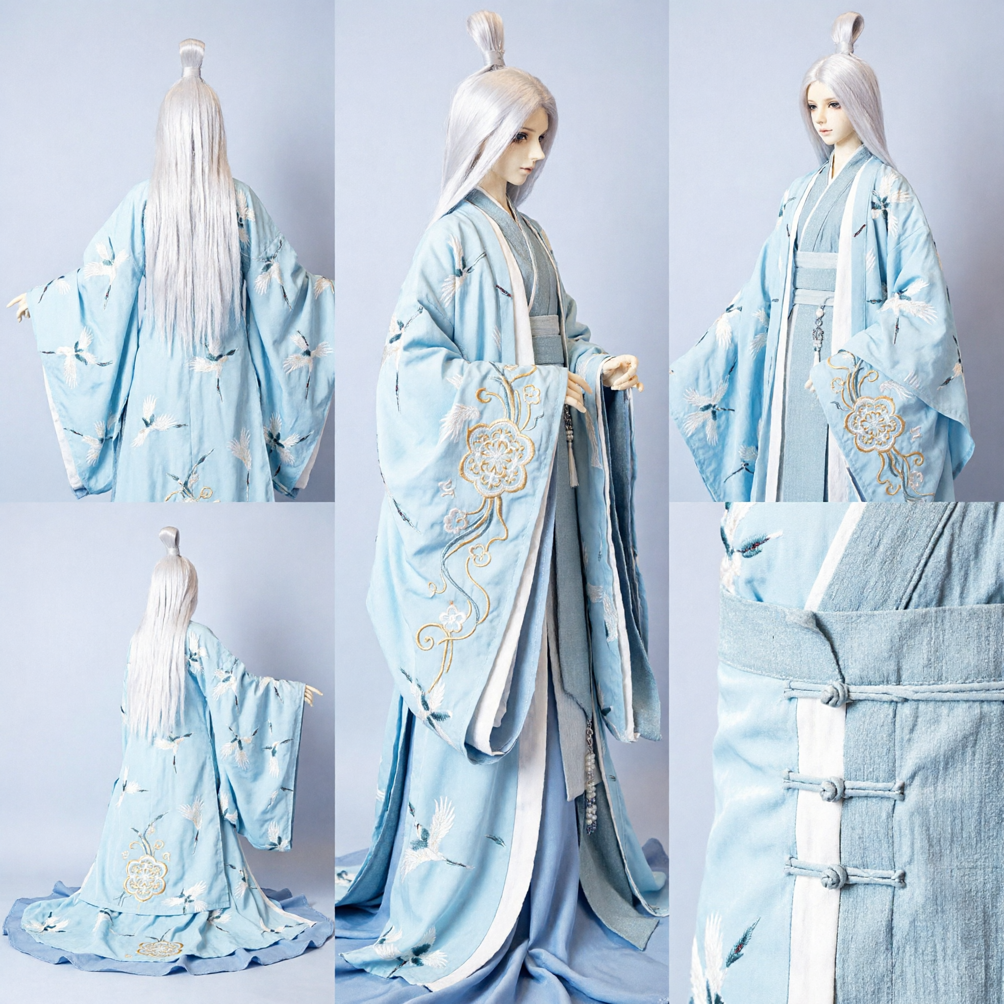 Elegant Light Blue Traditional Chinese Hanfu Costume Set for BJD Doll Ancient Xianxia Fairy Robe Outfit - Asian Costume