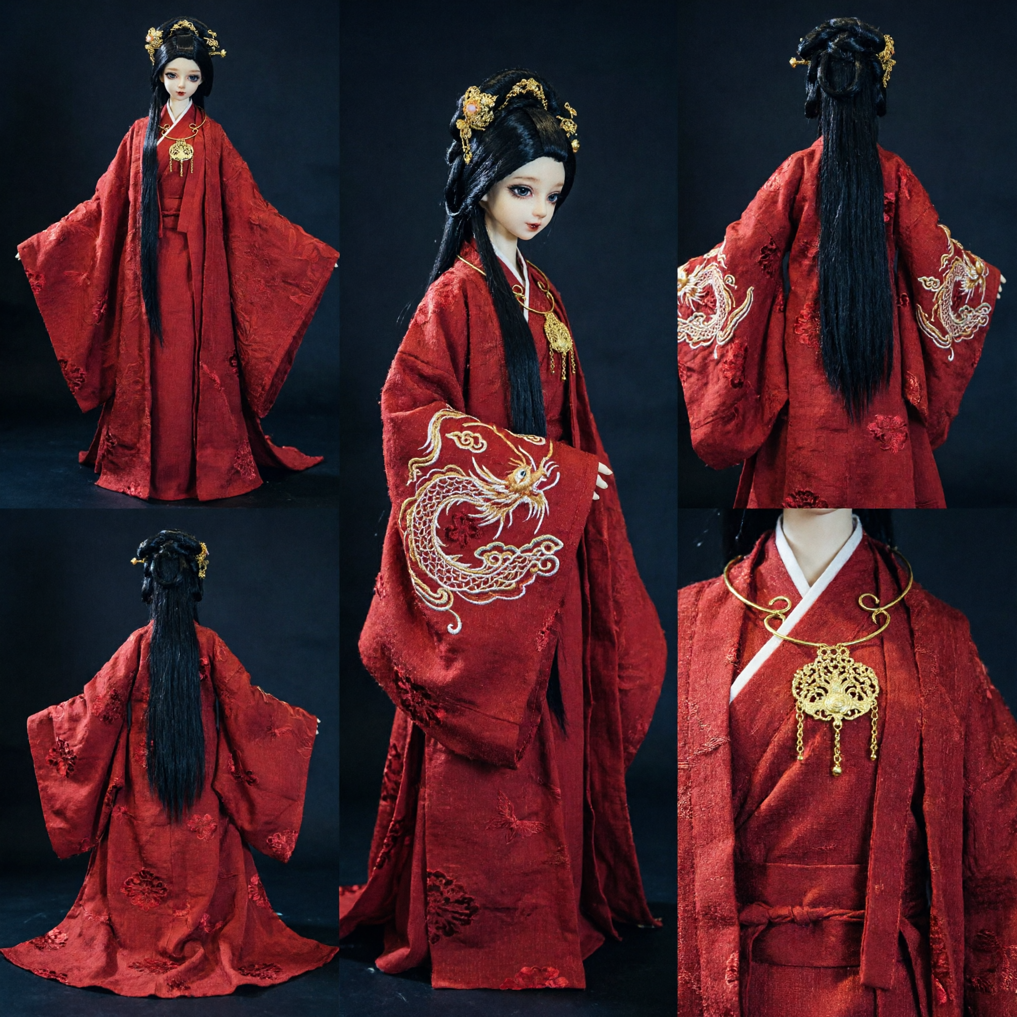Traditional Chinese Hanfu Ancient Red Imperial Empress Wedding Dress Costume for Smart Doll BJD Pullip - Asian Costume