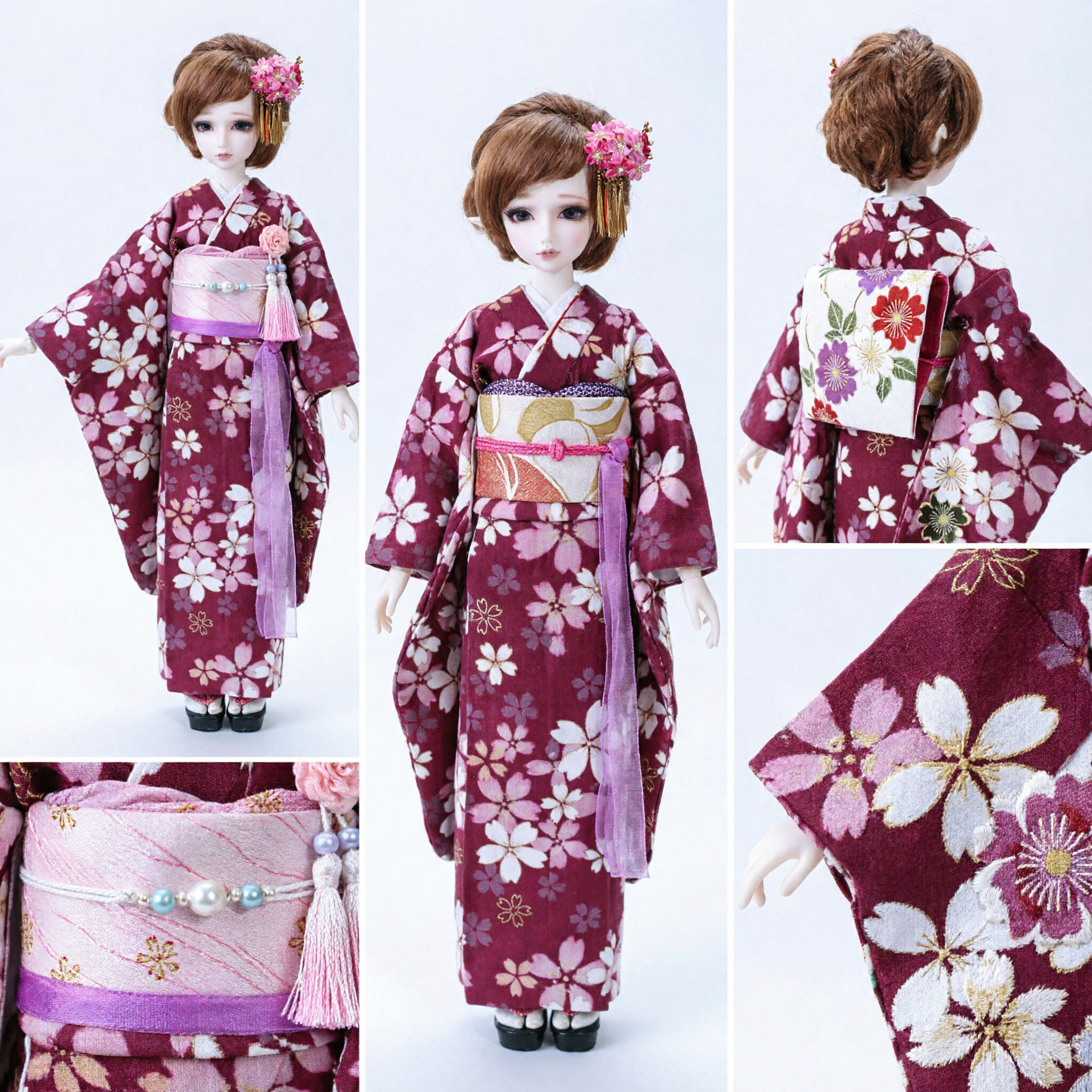 Elegant Purple Sakura Kimono Outfit for Dolls Traditional Japanese Geisha Costume Set with Accessories - Asian Costume